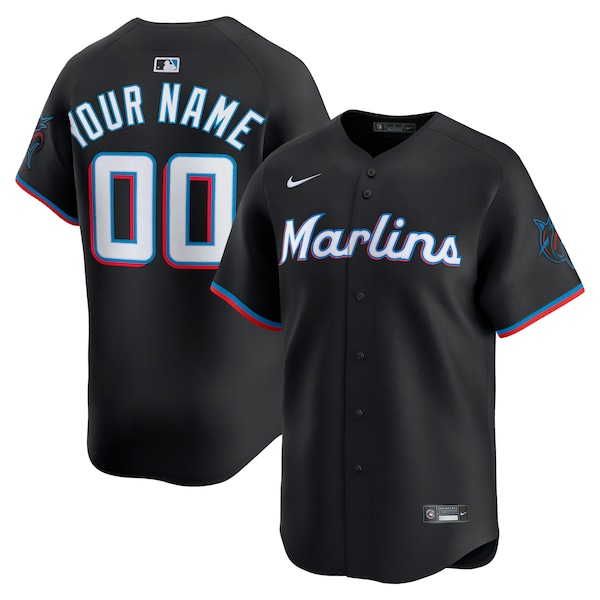 Miami Marlins Nike Alternate Limited Custom Jersey - Black/White
