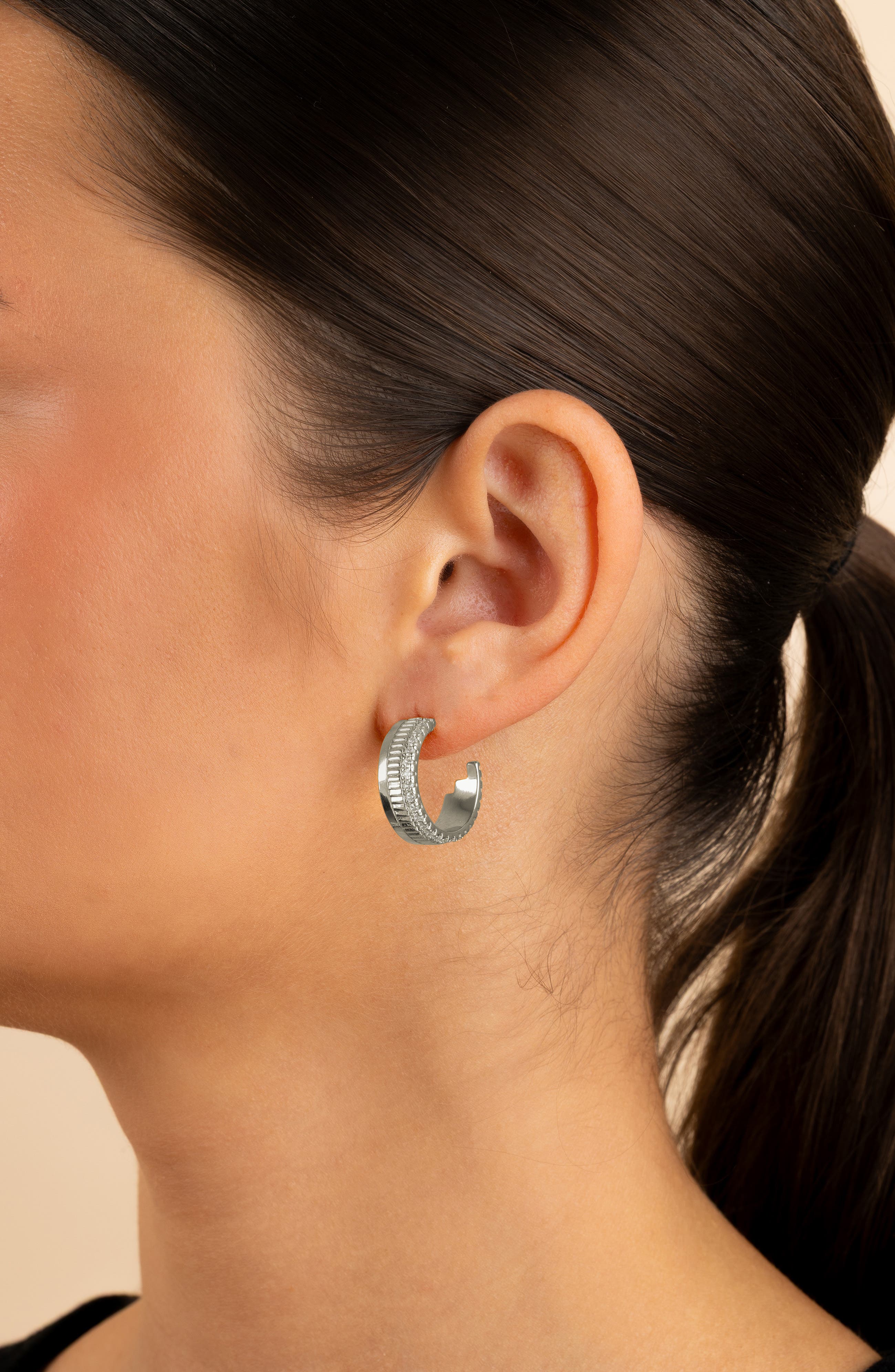Sterling Forever Anika Mixed Texture Hoop Earrings