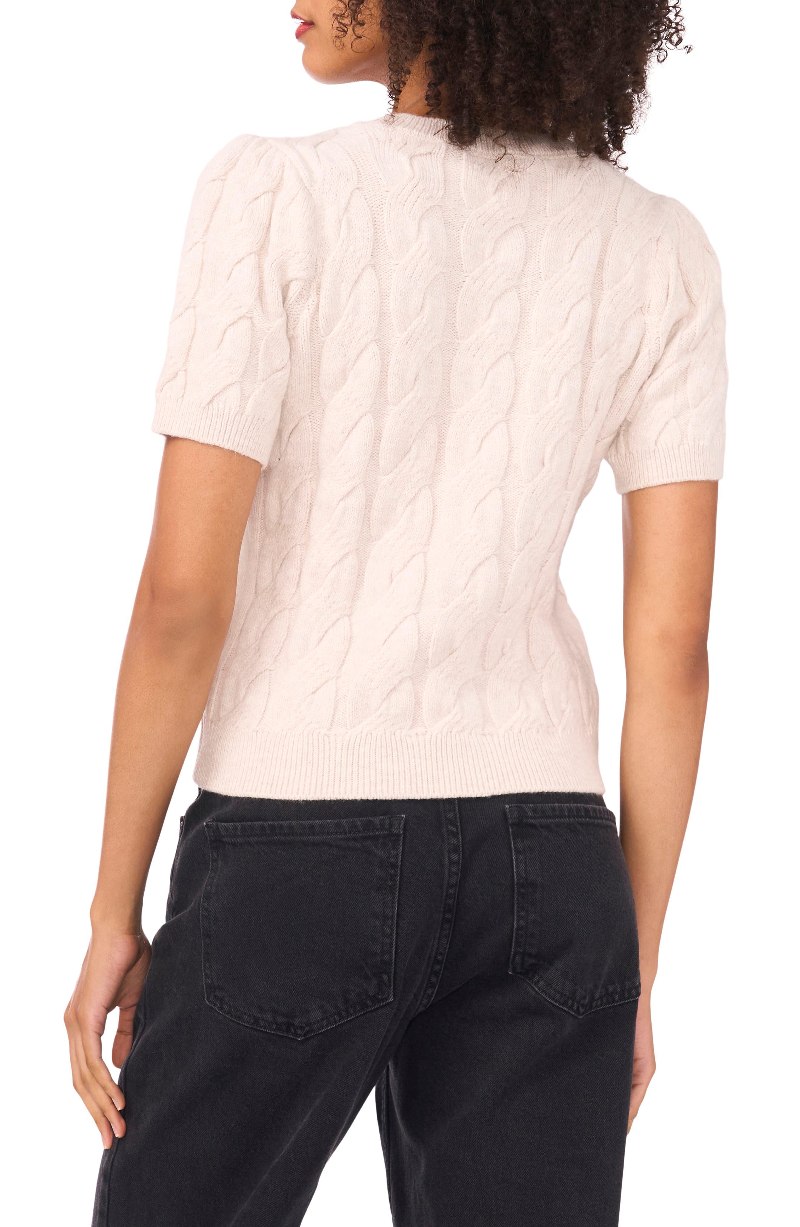 1.STATE Cable Knit Puff Sleeve Sweater
