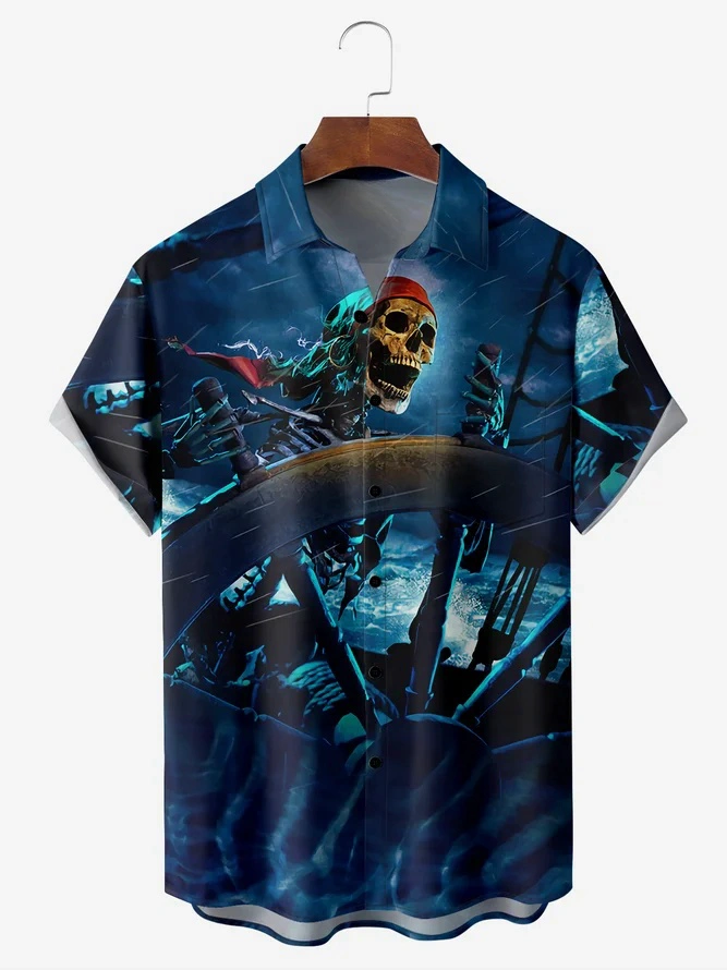 Pirate Chest Pocket Short Sleeve Casual Shirt