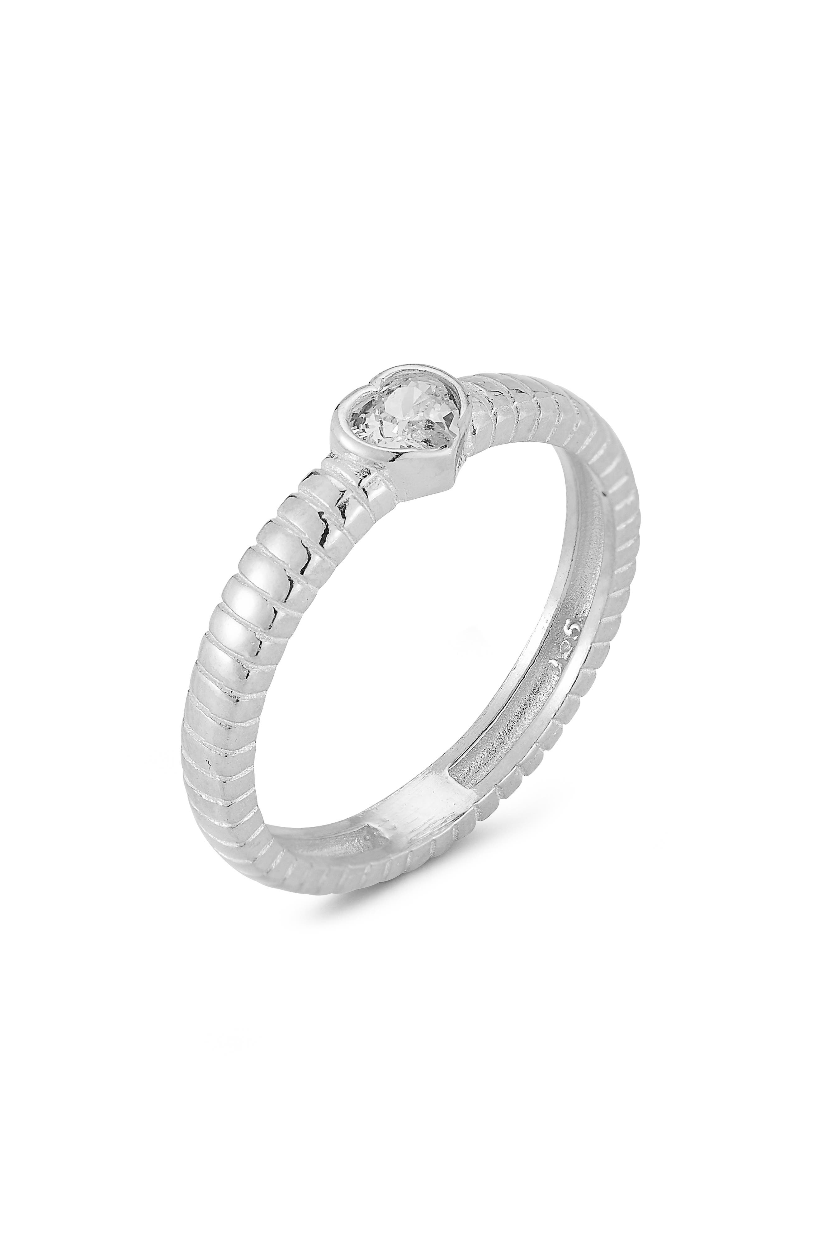 SPHERA MILANO Rhodium Plated Heart Shape CZ Ring