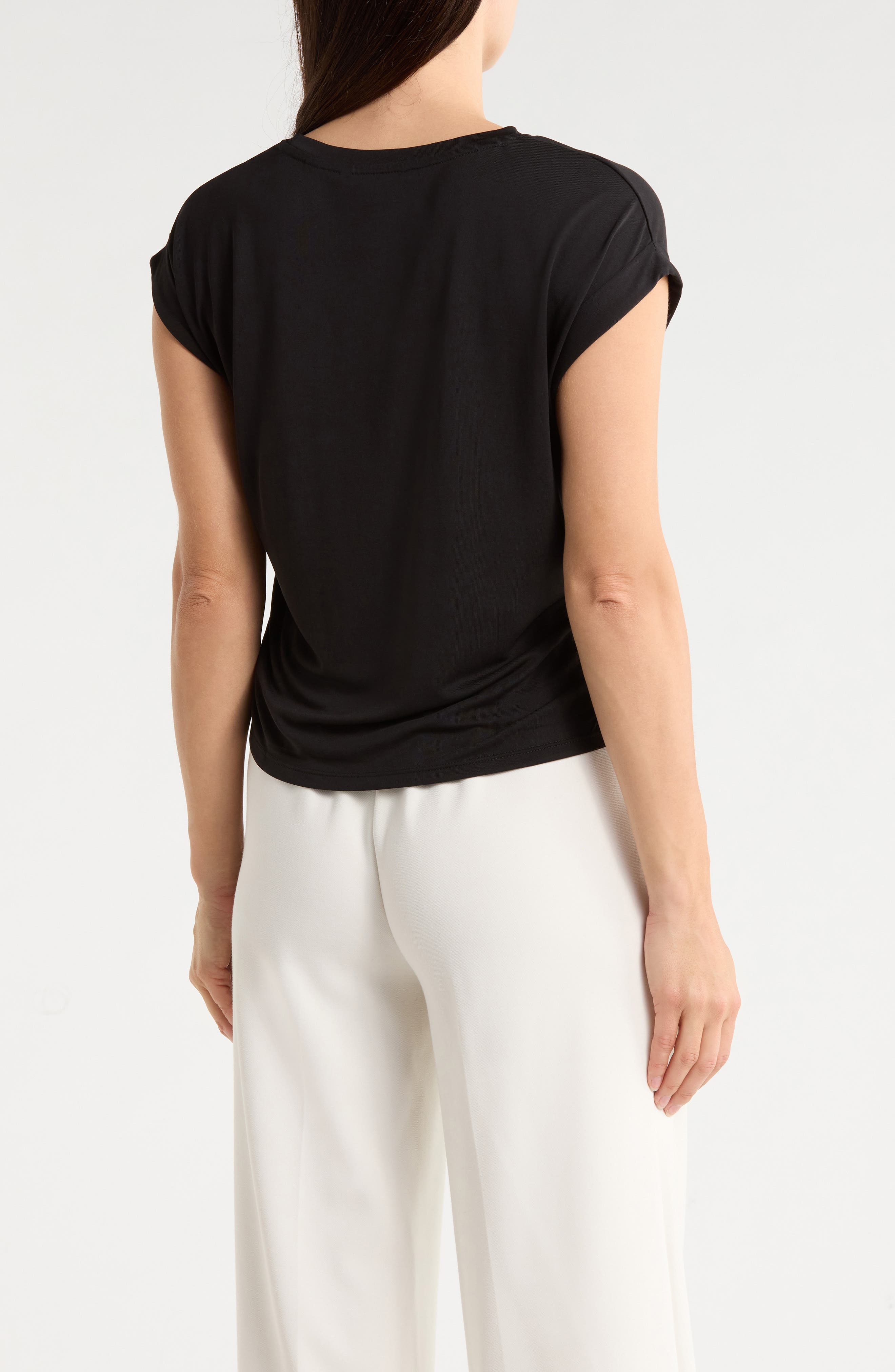 T Tahari Cuffed Short Sleeve Ruched T-Shirt