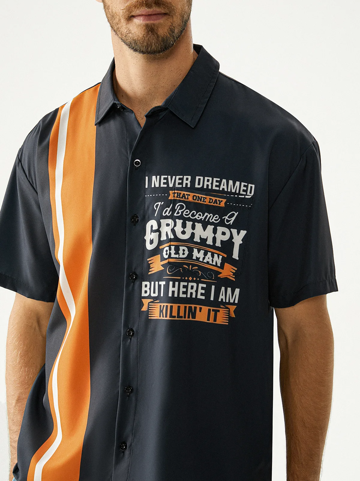 Grumpy Old Man Chest Pocket Short Sleeve Bowling Shirt