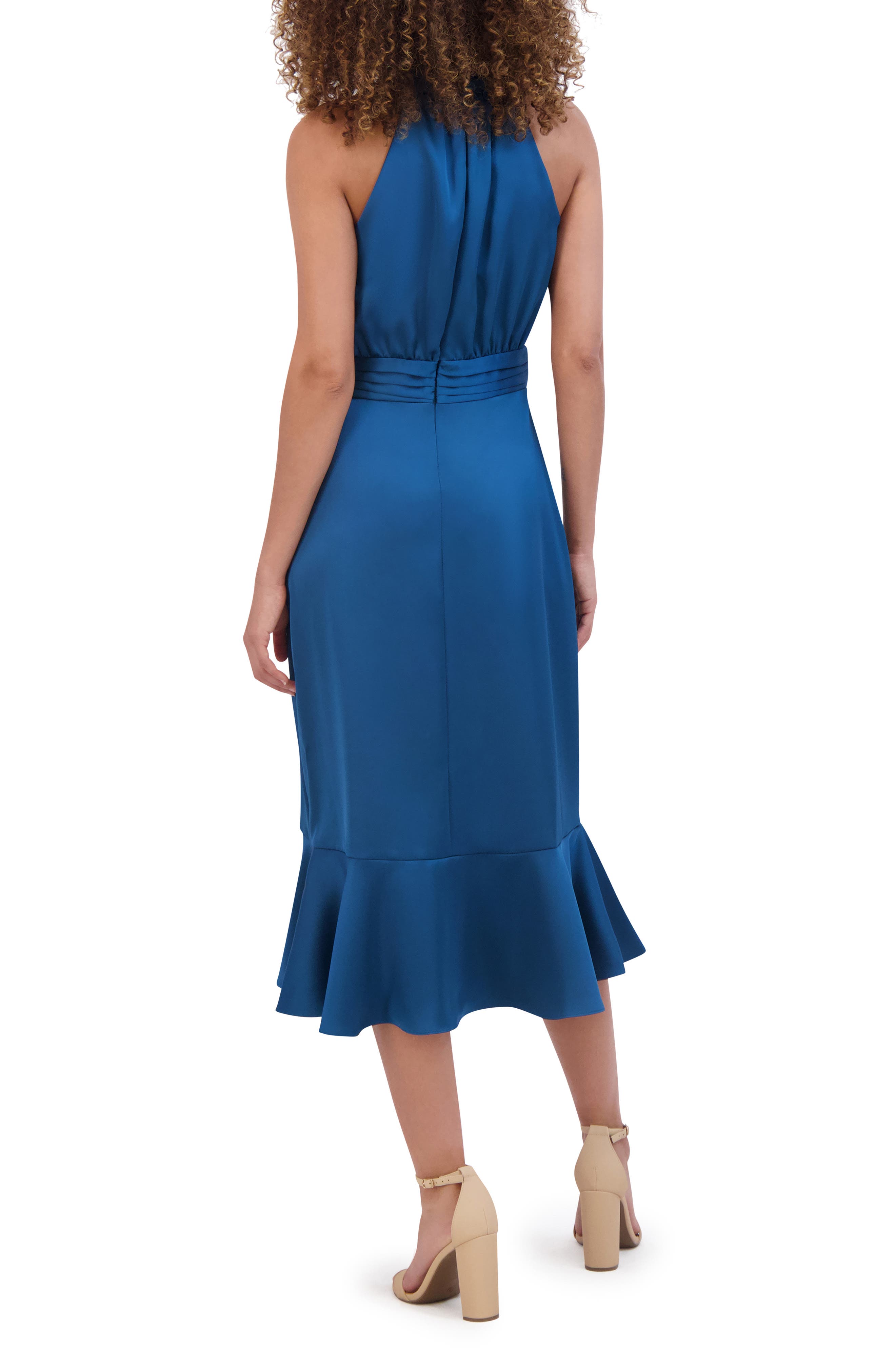 Kensie Satin Ruffle Halter Dress