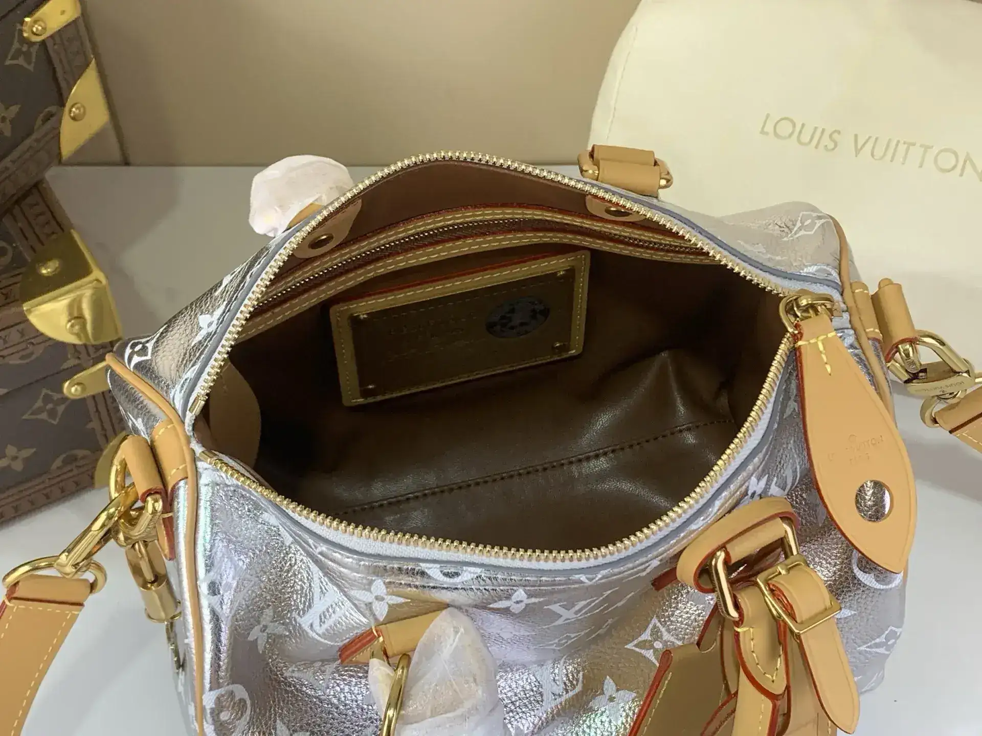 Louis Vuitton Silver Speedy Calfskin Top Handle Bag product photo from LabelPicks