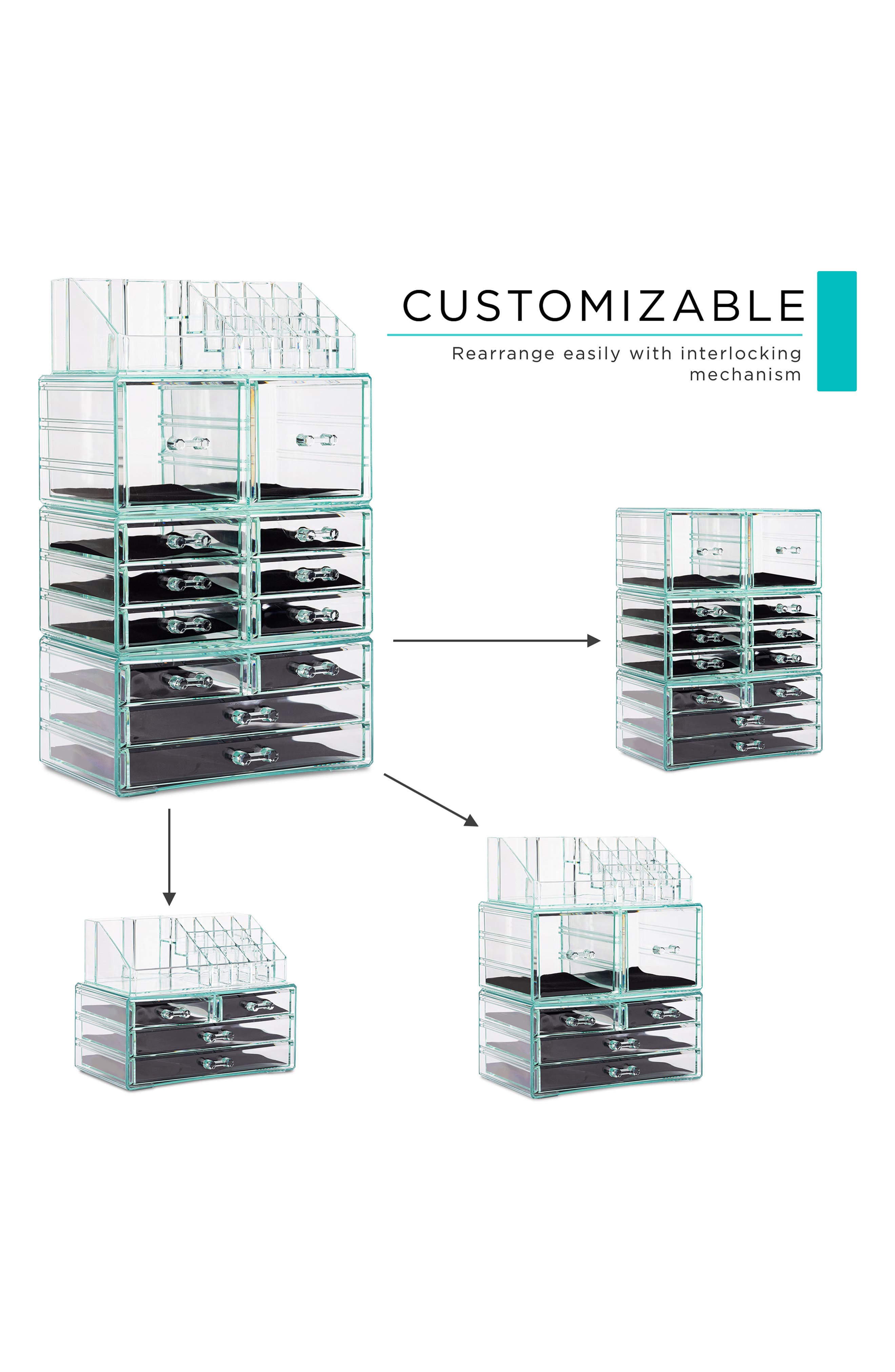 SORBUS Black Clear Makeup & Jewelry Storage Case
