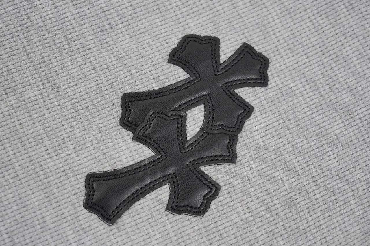 Chrome Hearts Grey Cross Leather Patch Waffle Henley Long Sleeve product photo from LabelPicks