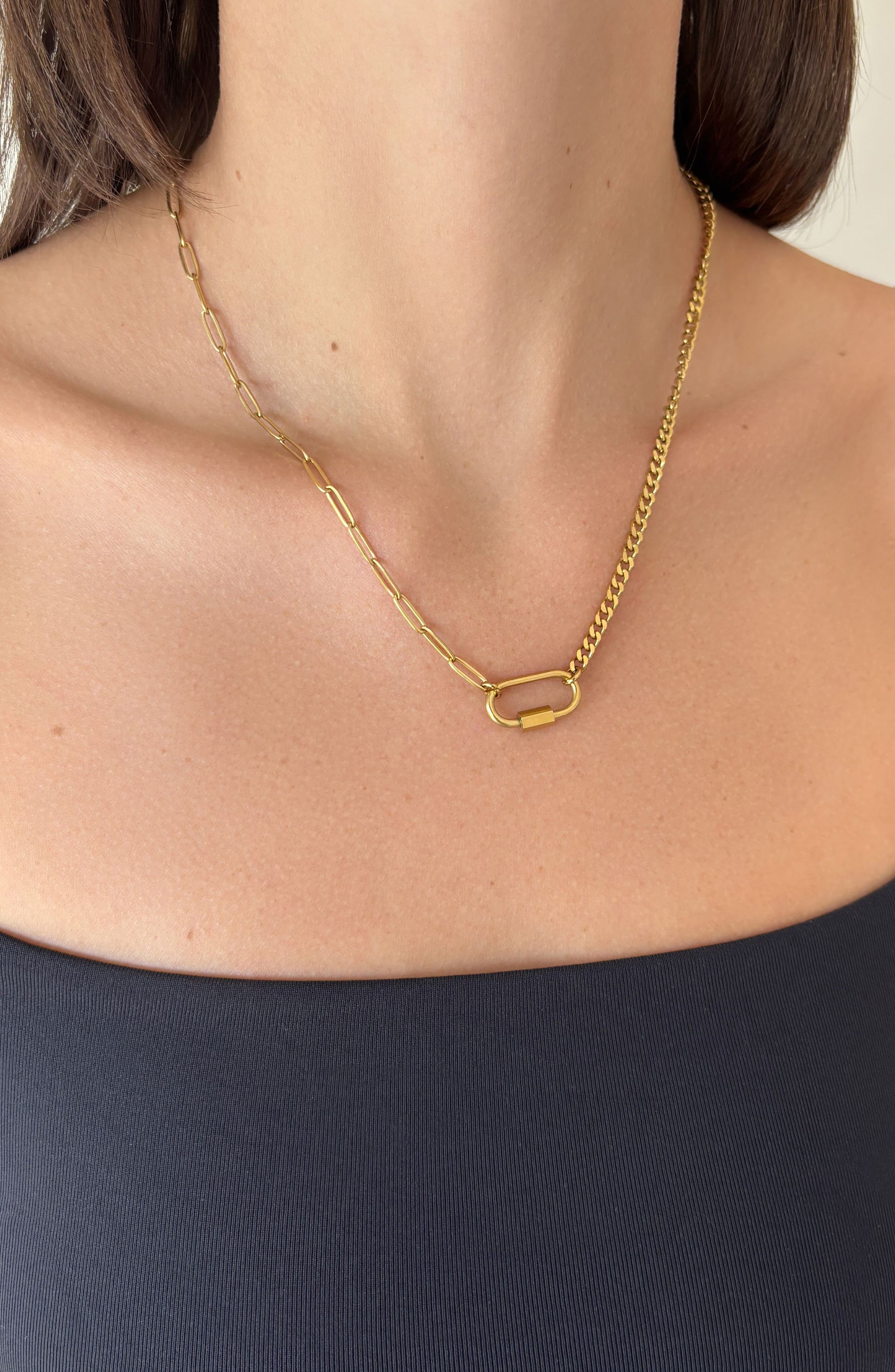 Adornia 18K Gold Plated Stainless Steel Carabiner Pendant Necklace