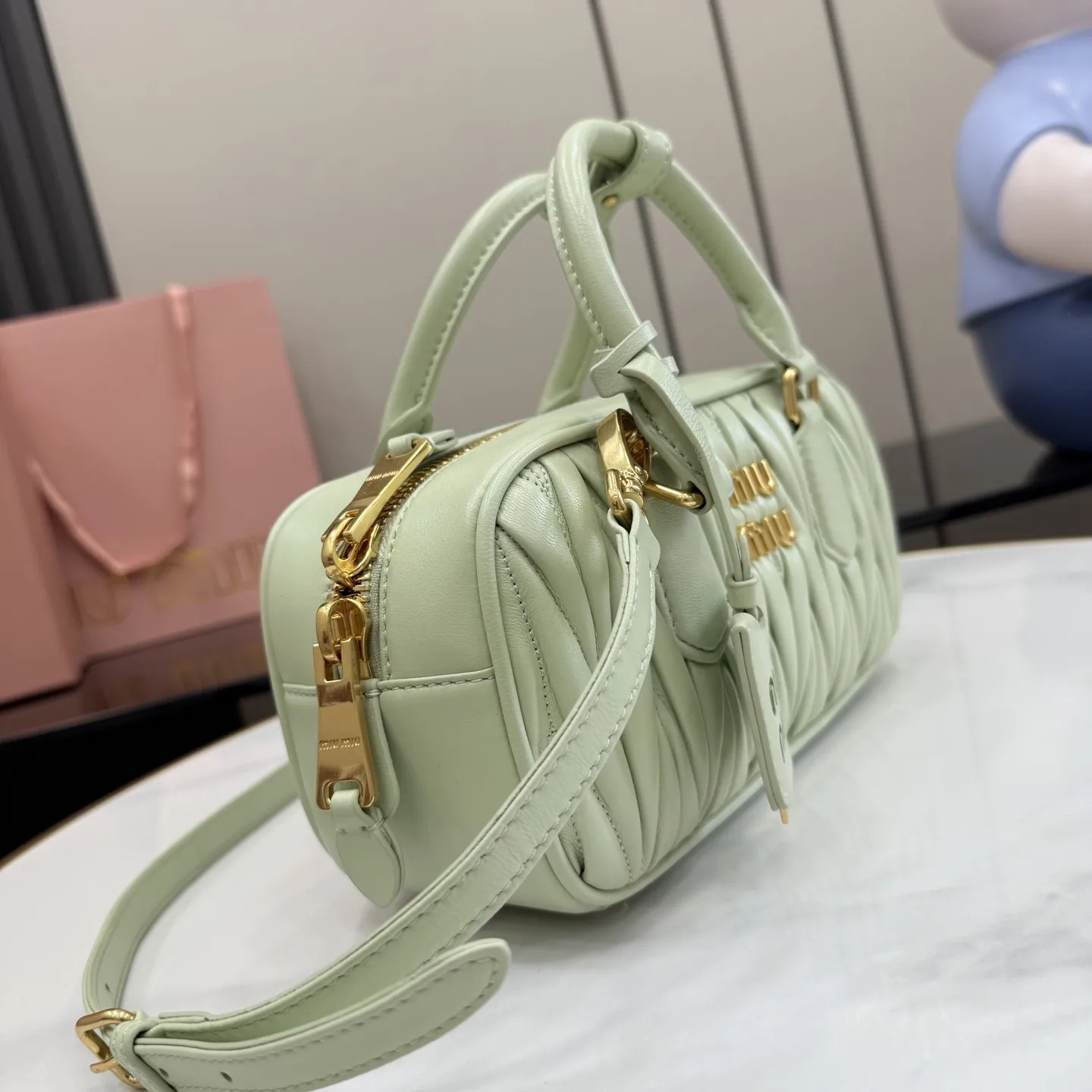 Miu Miu Matelasse Green Lambskin Top Handle Bag product photo from LabelPicks