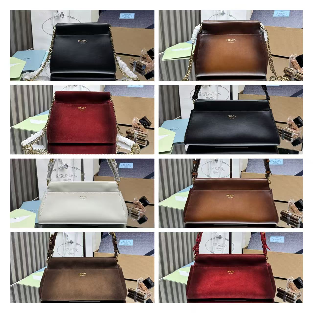 PRADA Enchaine/Calfskin/Suede/22CM/32.5CM