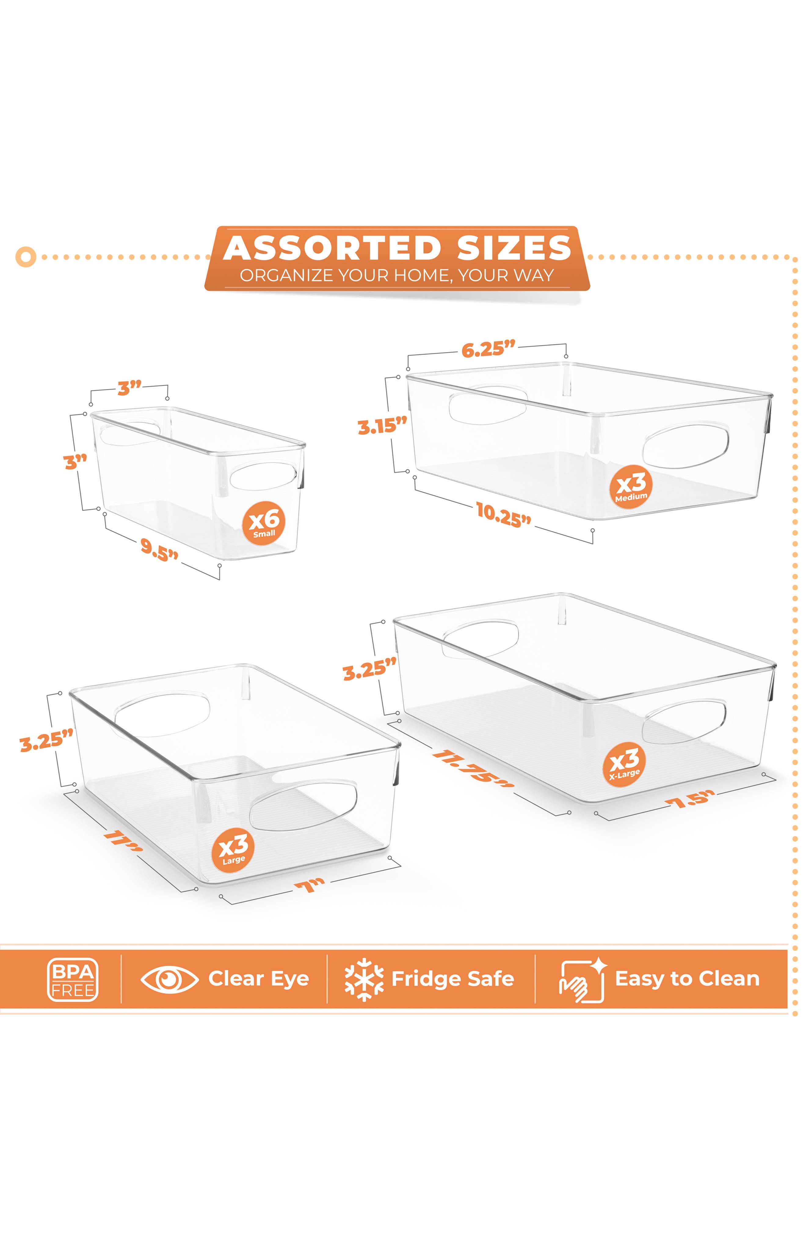 SORBUS Set of 15 Assorted Clear Storage Bins