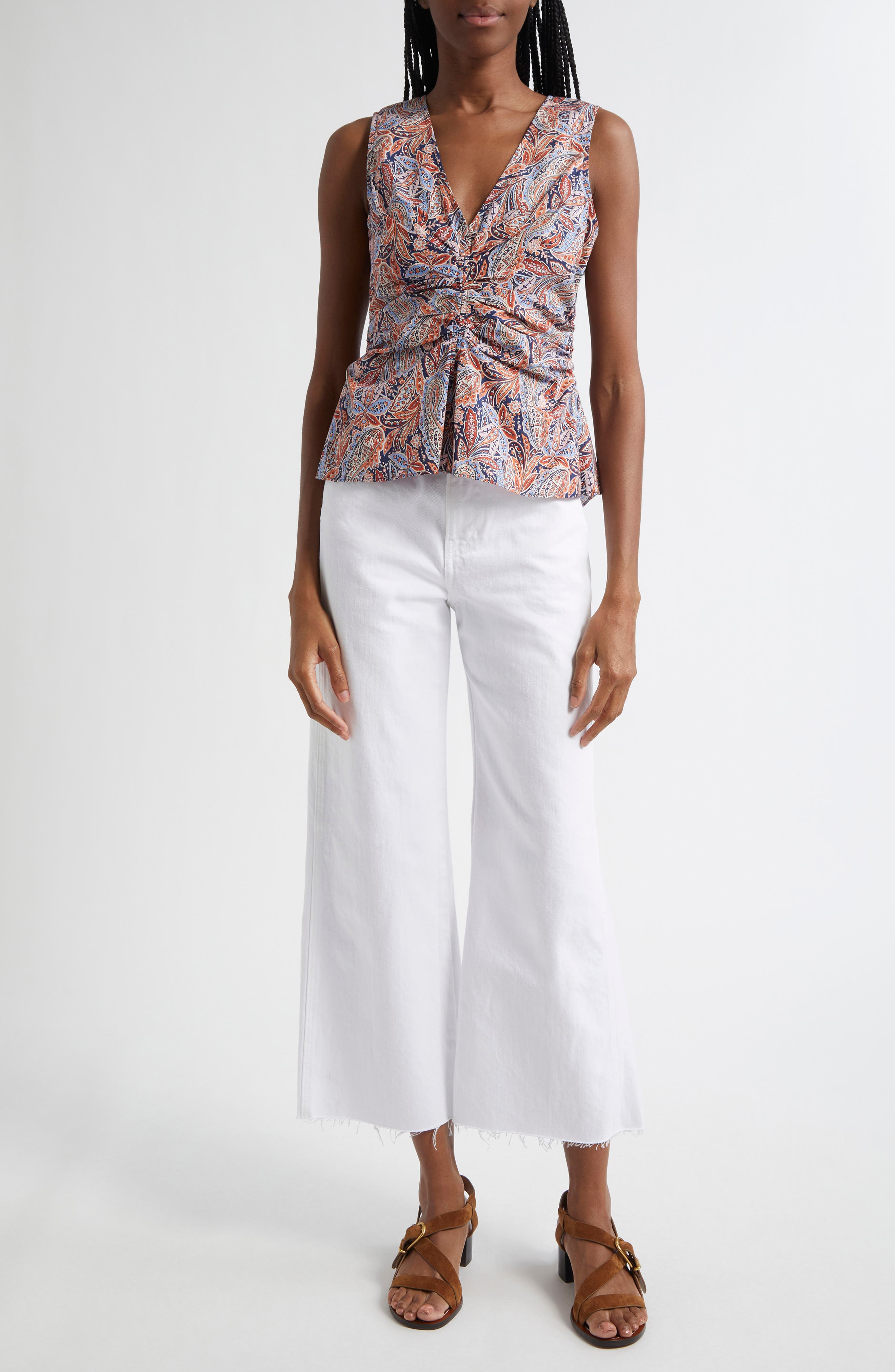 Veronica Beard Aiden Paisley Print Center Ruched Top