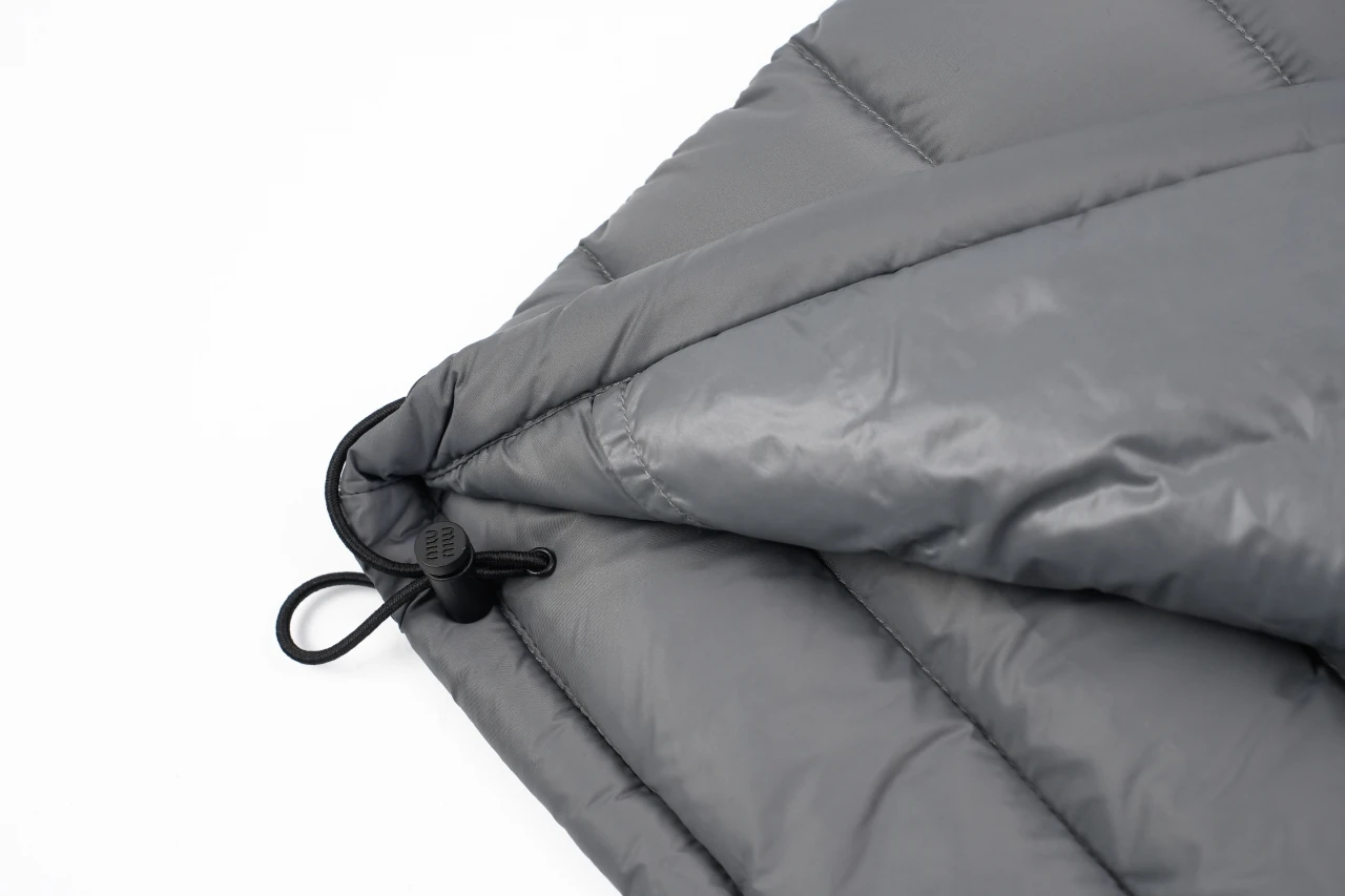 Miu Miu Matte Grey Logo Embroidered Stand Collar Down Jacket product photo from LabelPicks