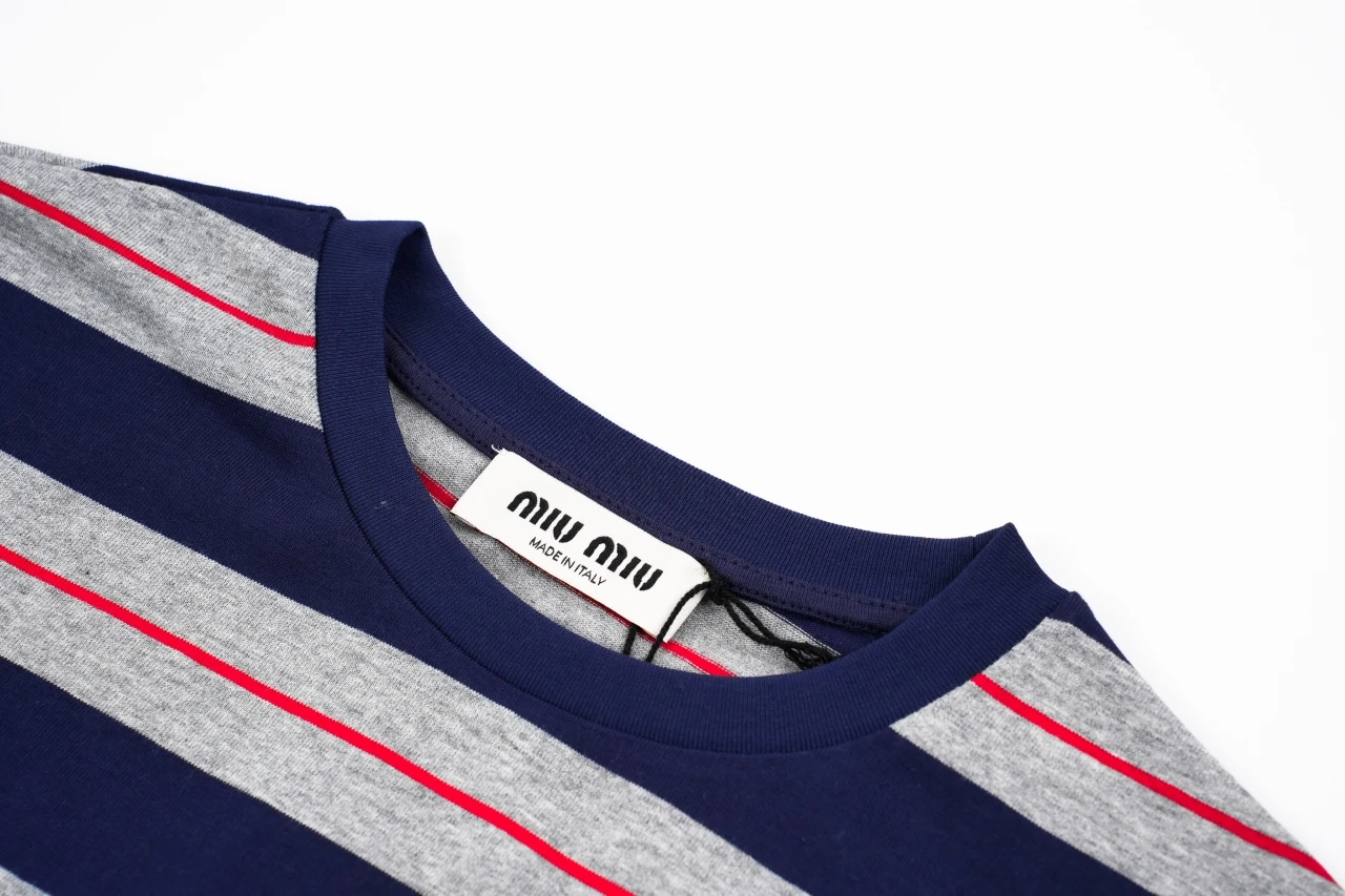 Miu Miu Navy Pink Stripe Crewneck Long Sleeve T-Shirt product photo from LabelPicks