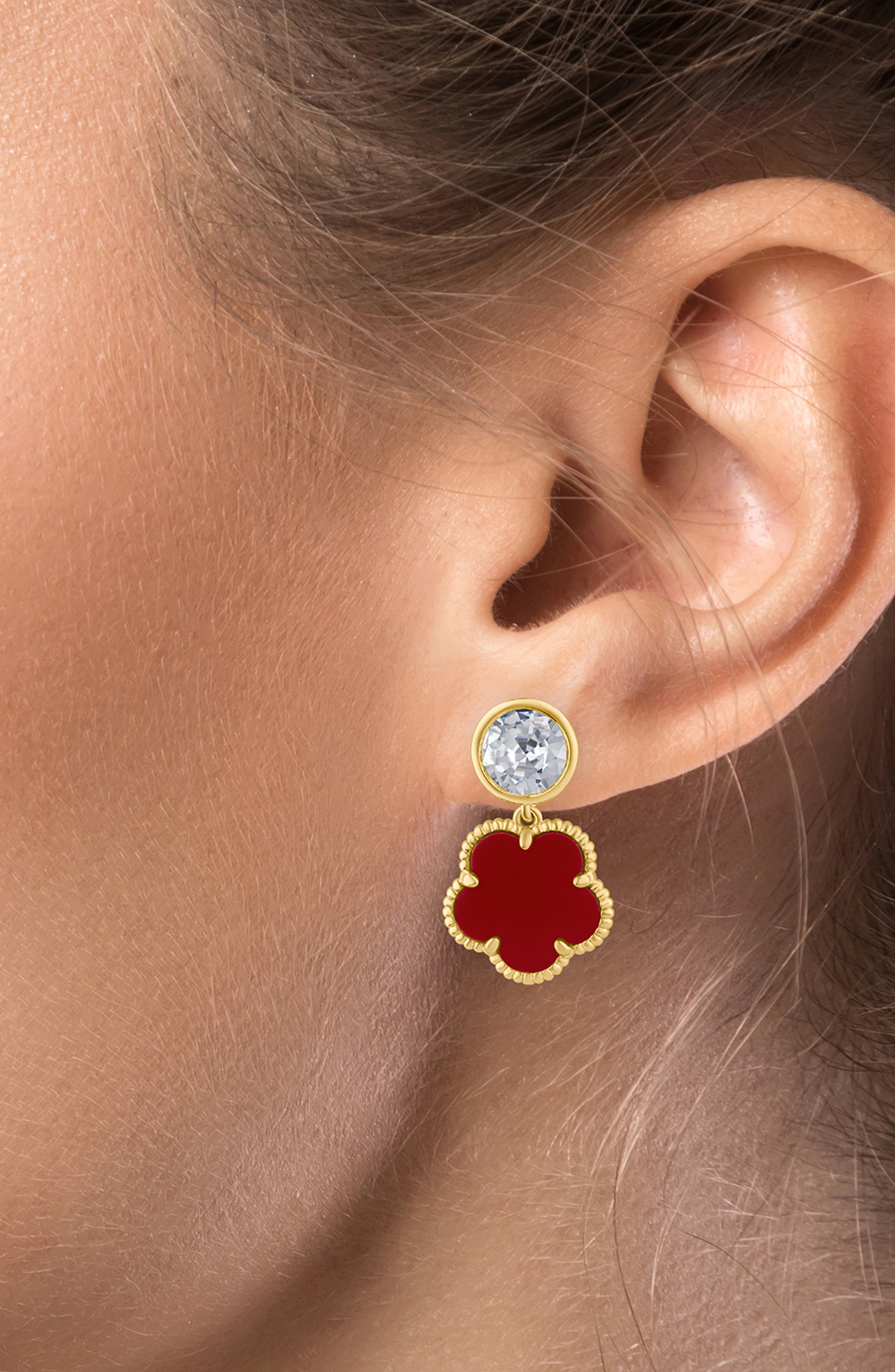 CZ by Kenneth Jay Lane Bezel Cubic Zirconia Clover Drop Earrings