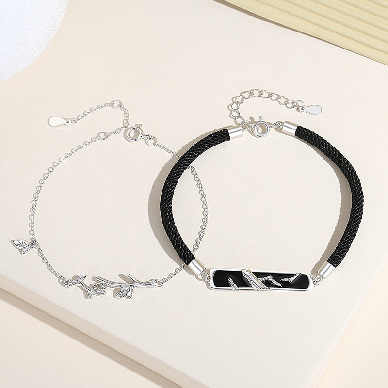Original design, a couple's bracelet featuring a withered tree coming back to life, made of 925 sterling silver, with a forest-themed leaf design, an Instagram-worthy accessory, and a perfect 520 gift