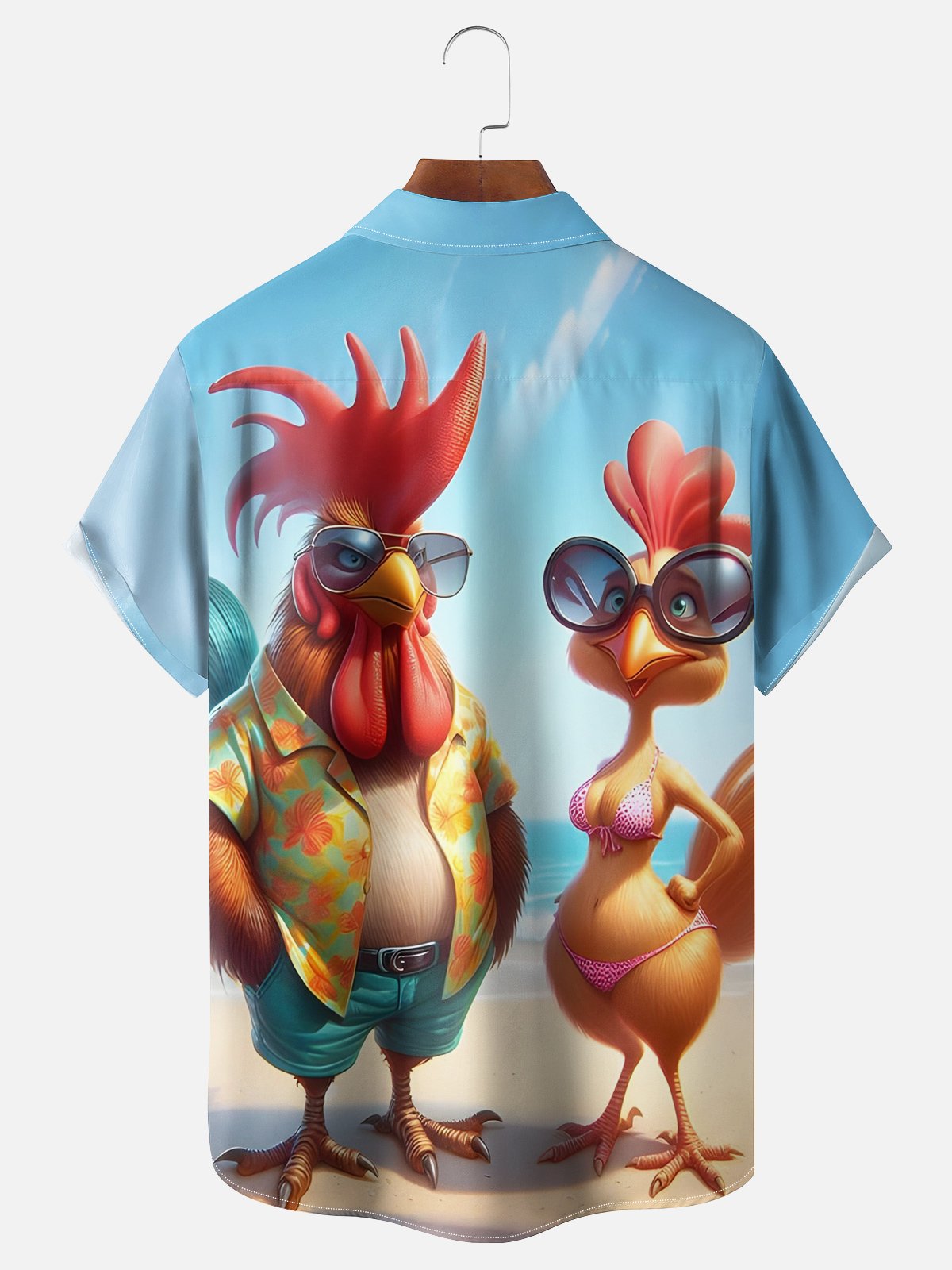 Moisture-wicking Vacation Rooster Chest Pocket Hawaiian Shirt