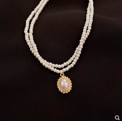 Pearl necklace female design double clavicle chain light luxury minority simple temperament neck chain