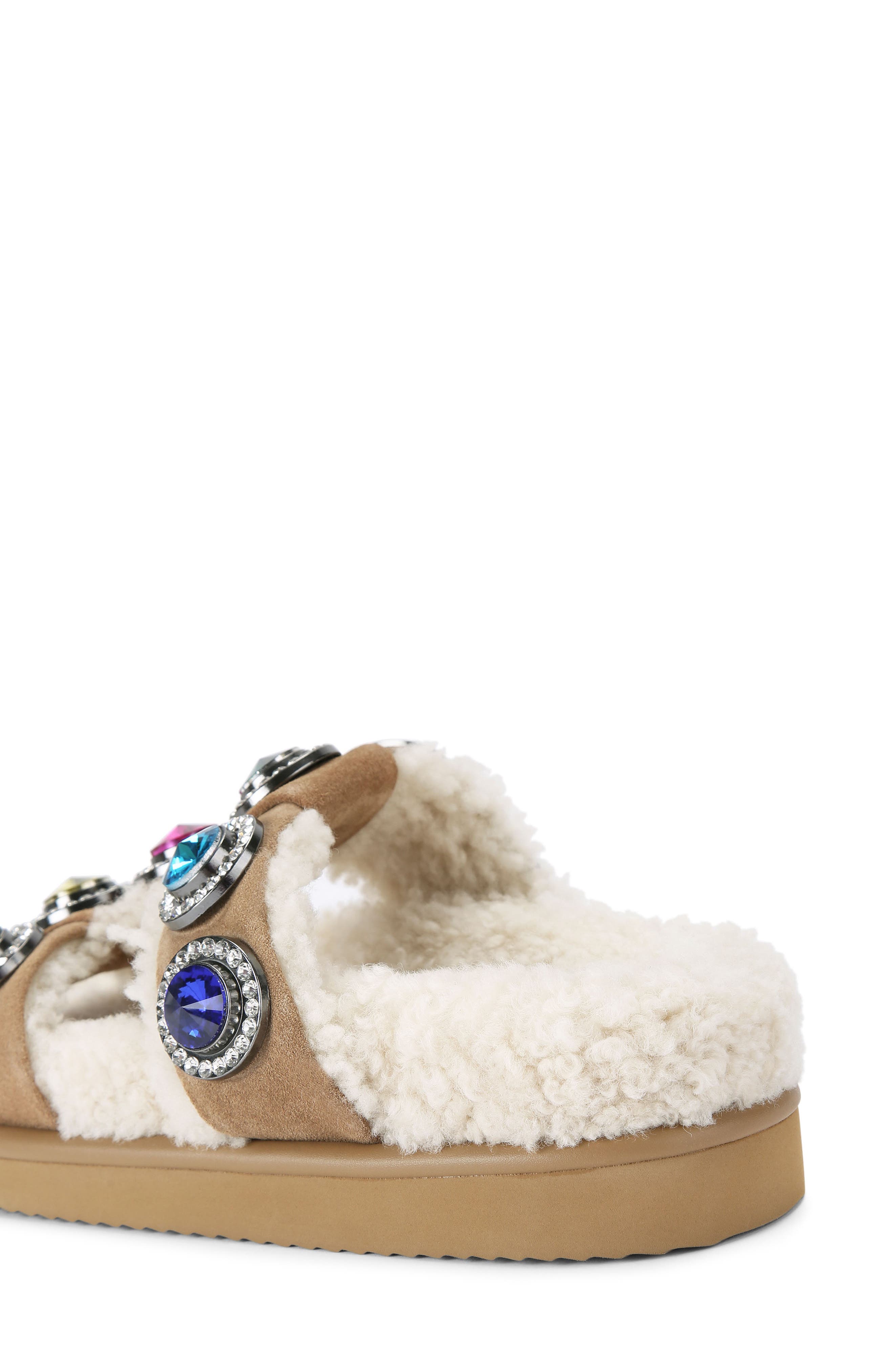 Kurt Geiger London Orson Crystal Teddy Genuine Shearling Lined Sandal