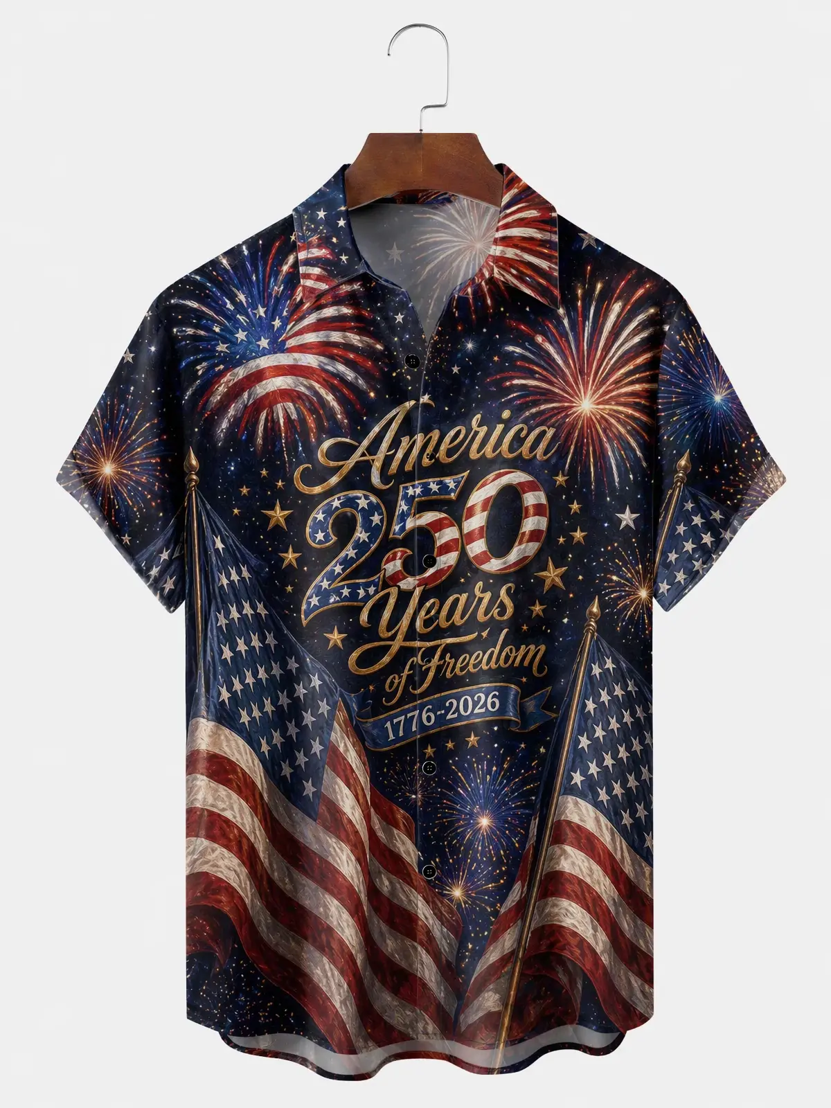 Men's printed shirts, America 250 Years of Freedom Fireworks Hawaiian Shirt