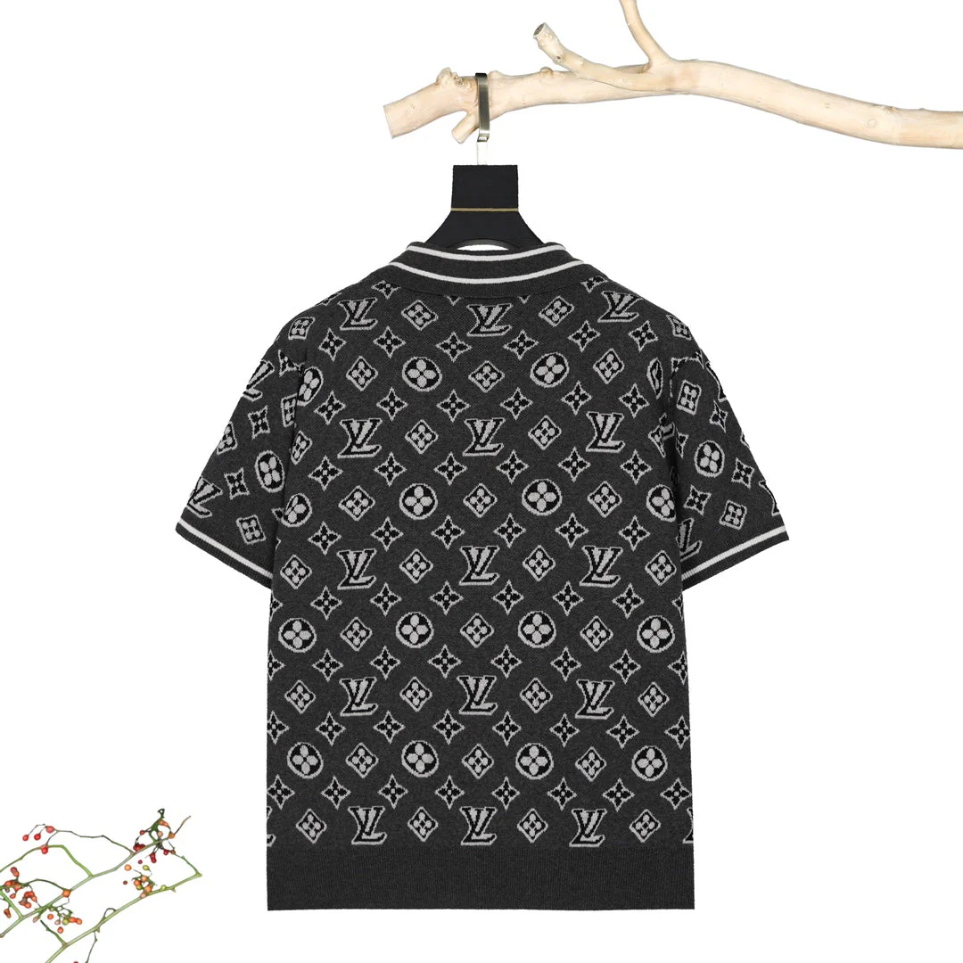 Classic jacquard knit lapel short sleeve