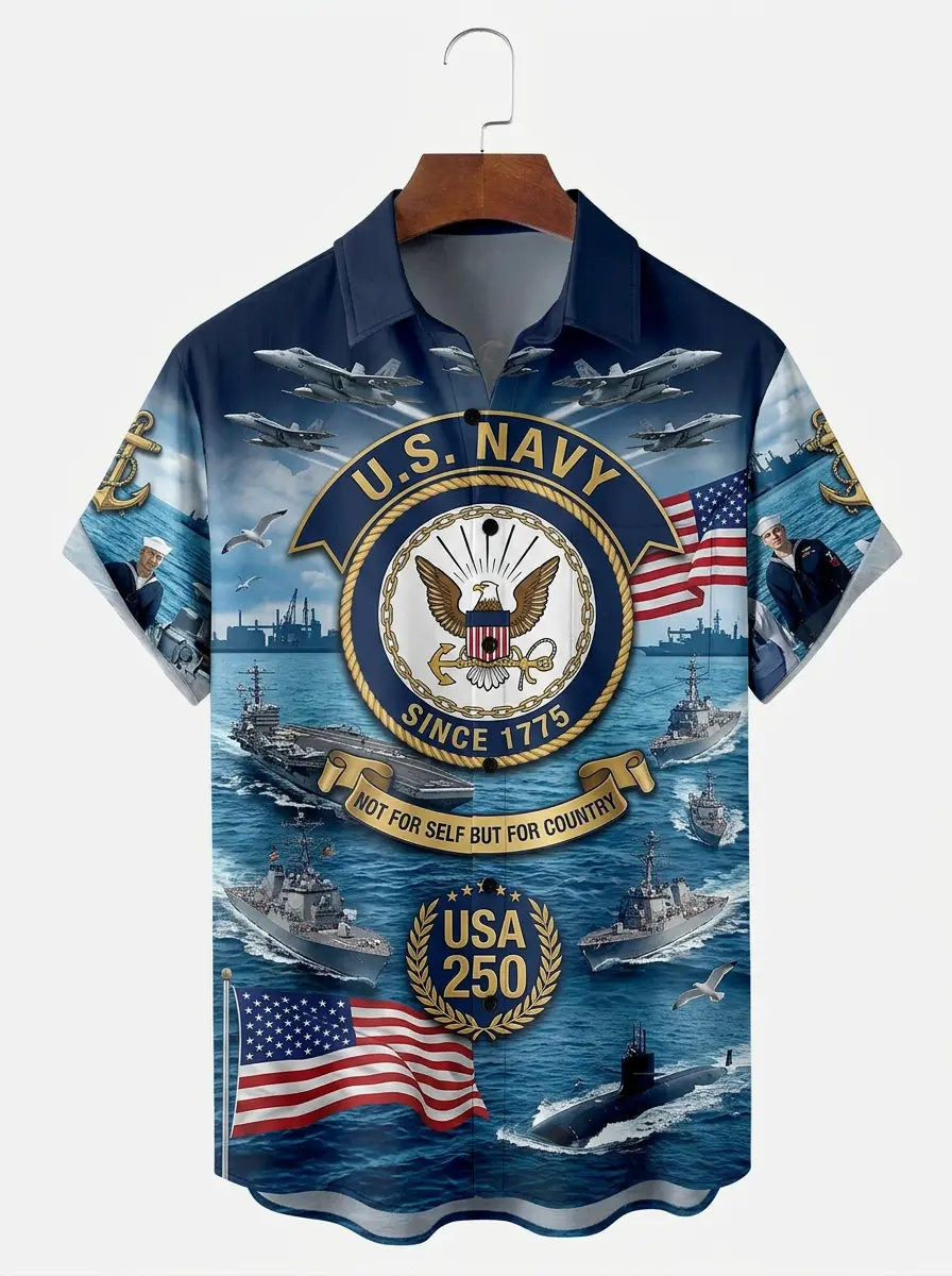 Men's printed shirts, U.S. Navy Fleet USA 250 Patriotic Hawaiian Shirt