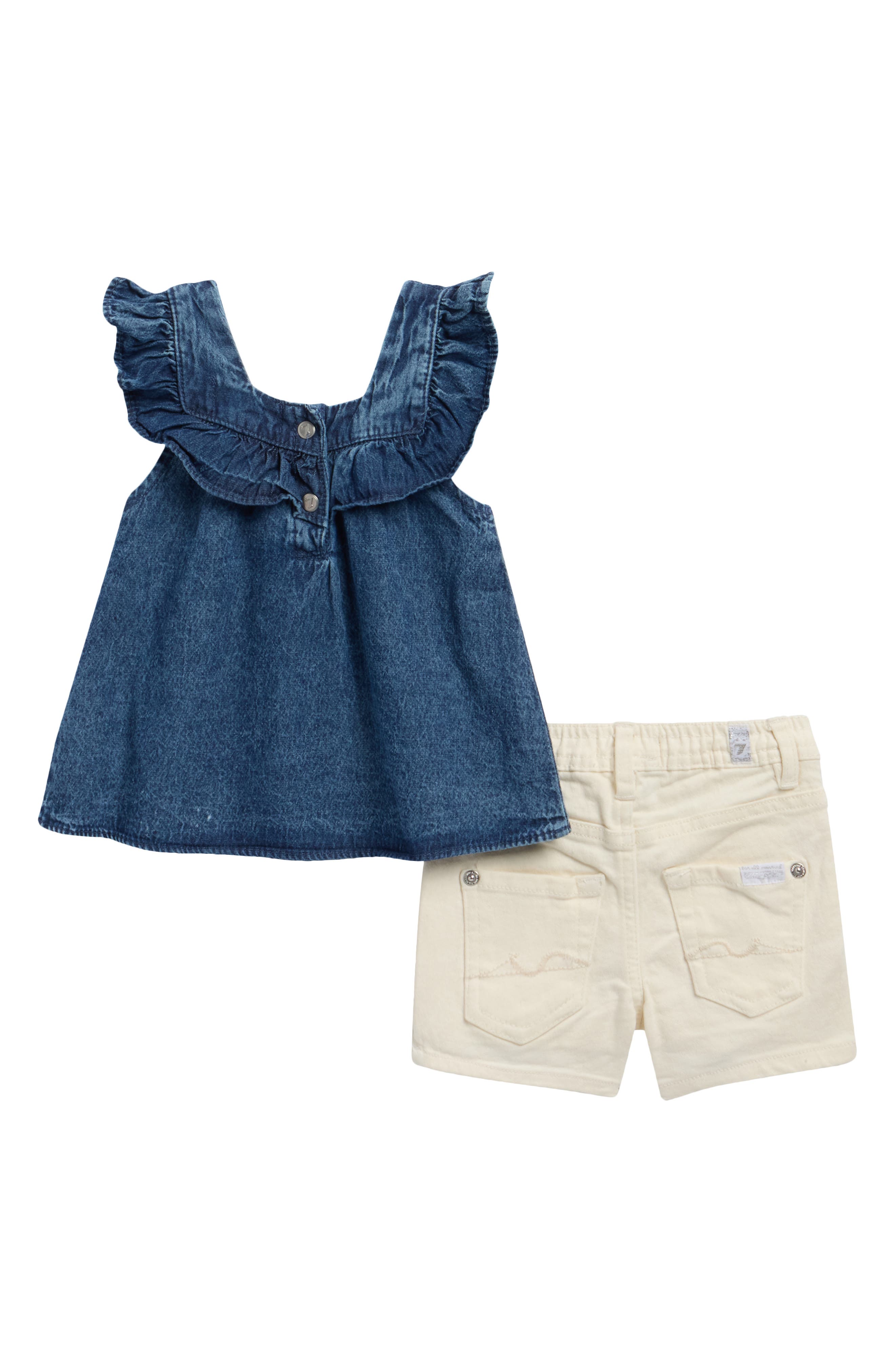 7 For All Mankind Ruffle Denim Tank & Shorts Set
