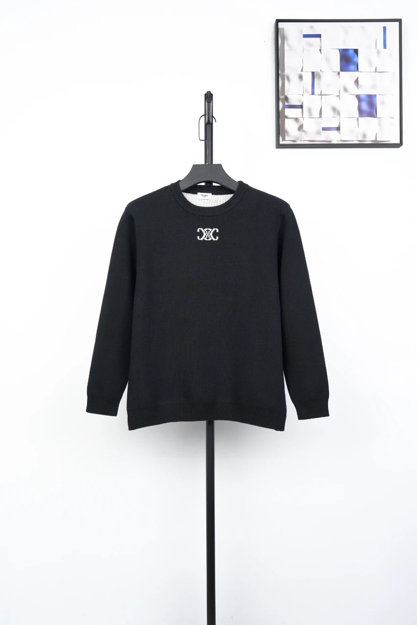 CELINE Black Triomphe Jacquard Cotton Crewneck Sweater product photo from LabelPicks