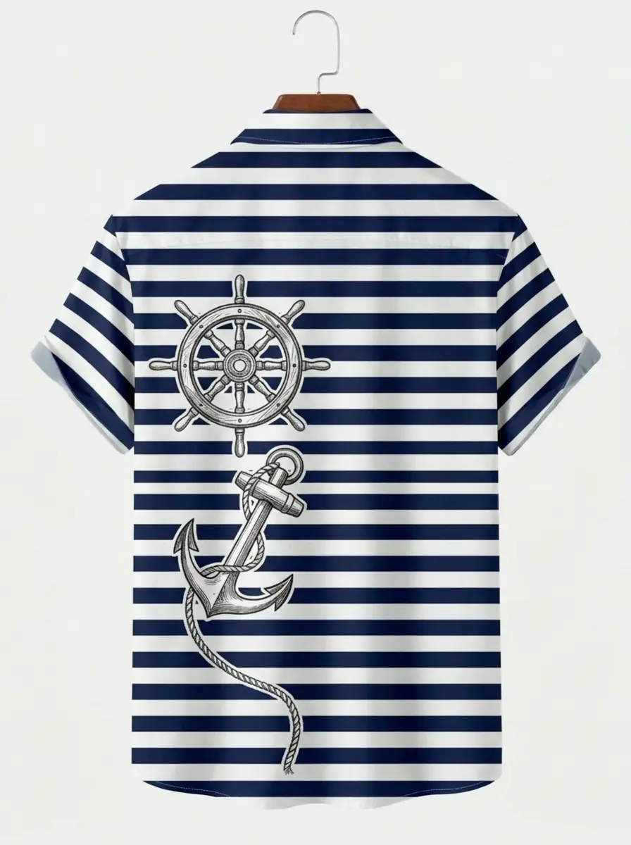 Men's printed shirts Nautical Anchor Stripe Hawaiian Shirt