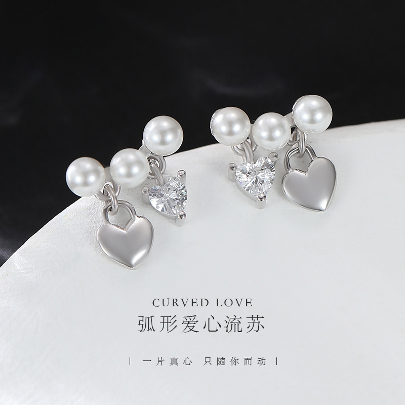 925 sterling silver heart-shaped French pearl earrings for women, niche high-end tassel earrings, trendy and stylish earrings