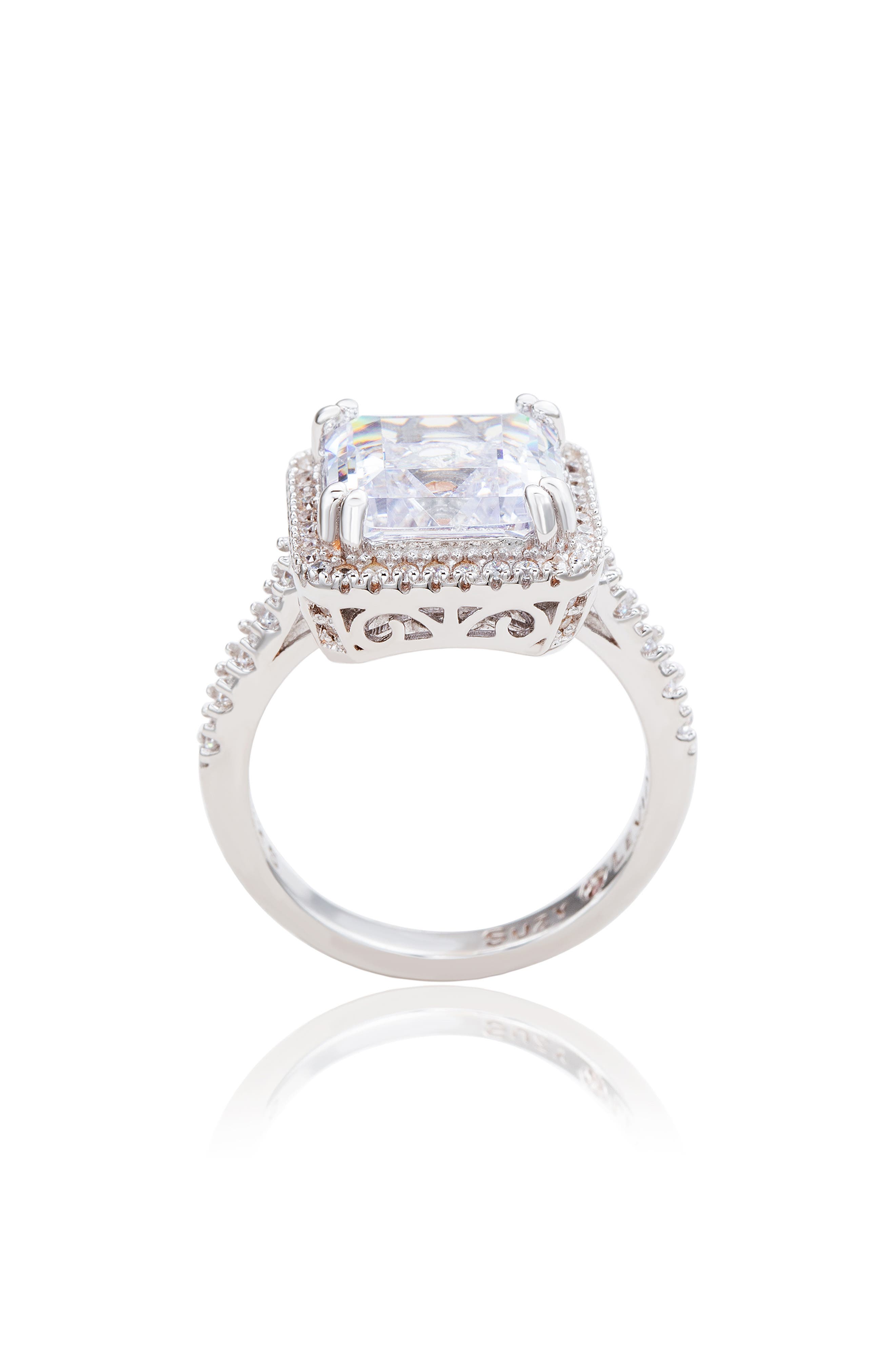 SUZY LEVIAN Sterling Silver Asscher Cut Cubic Zirconia Halo Ring