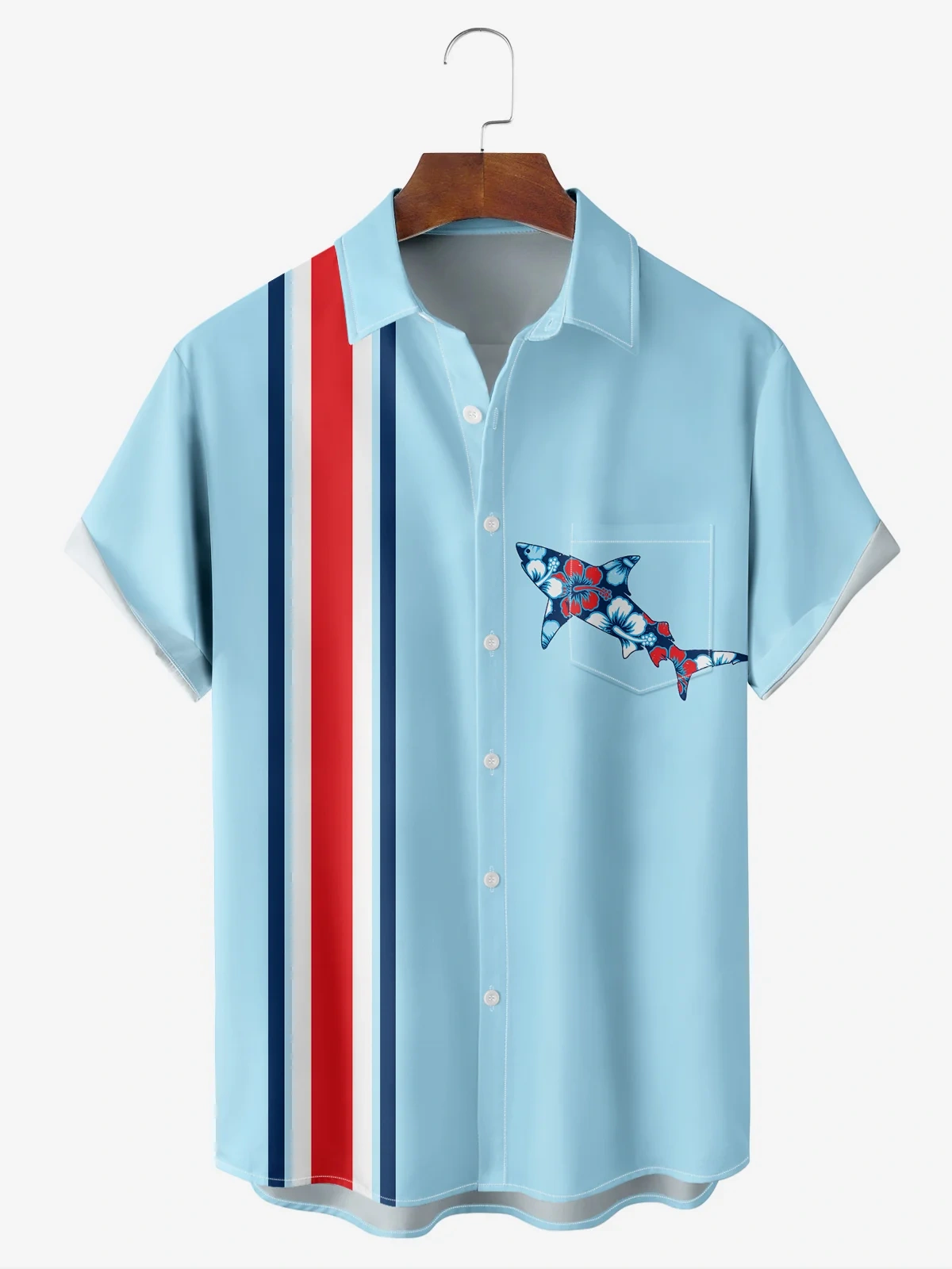 Moisture-wicking Breathable Color-block Art Shark Bowling Shirt