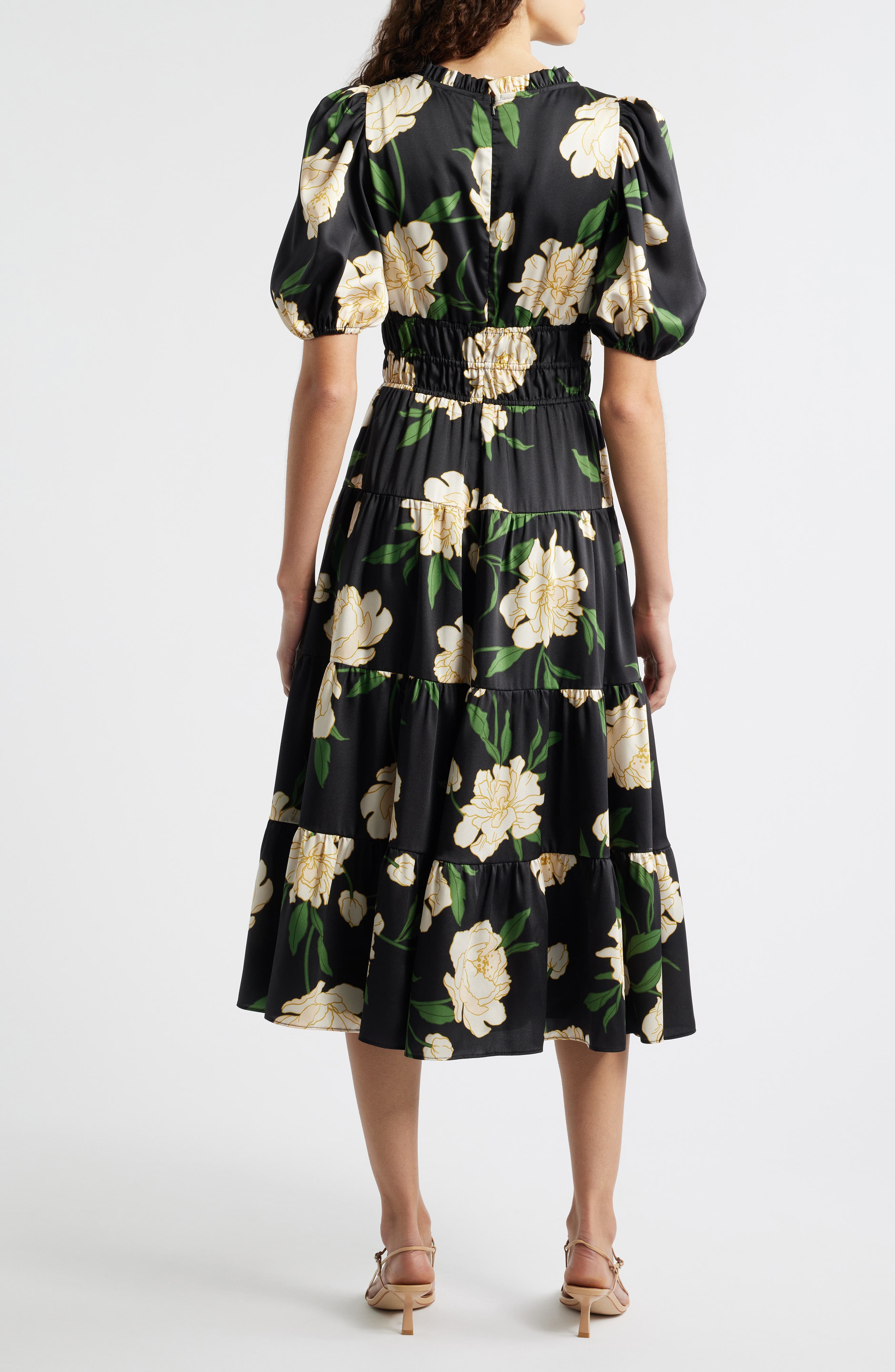 Vince Camuto Floral Puff Sleeve Midi Dress