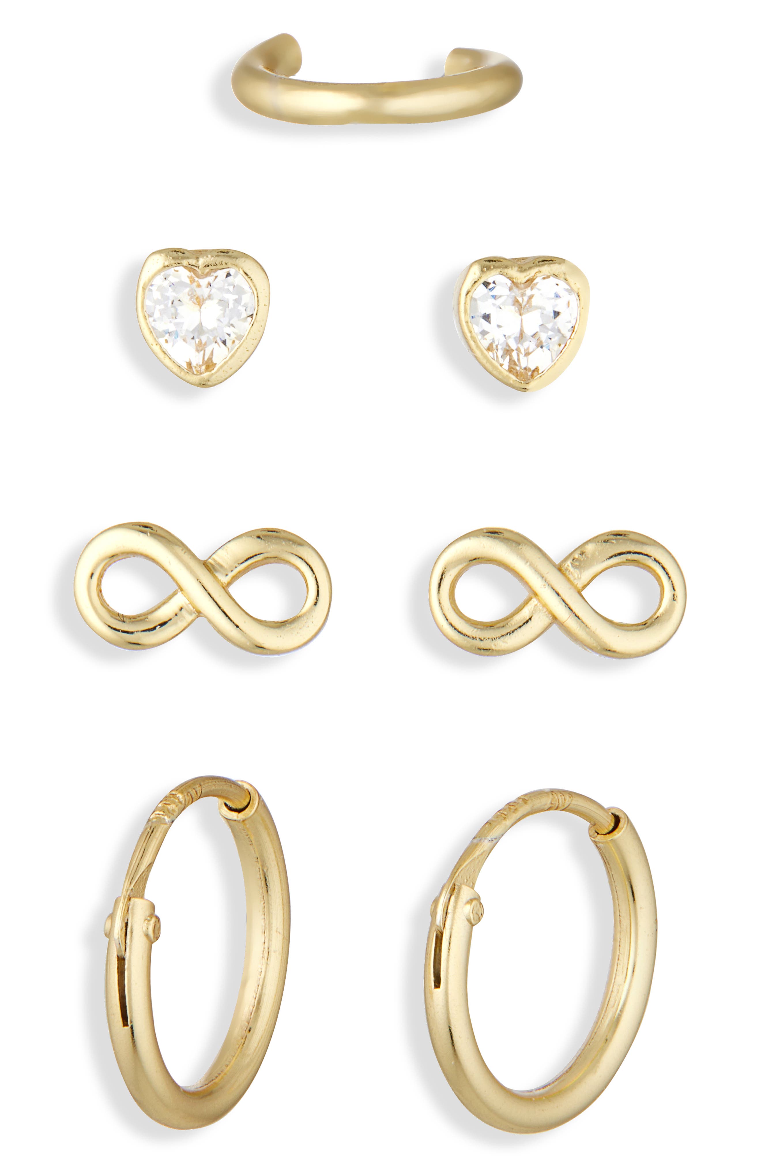 ARGENTO VIVO Pack of Four Heart Assorted Stud, Cuff & Hoop Earrings