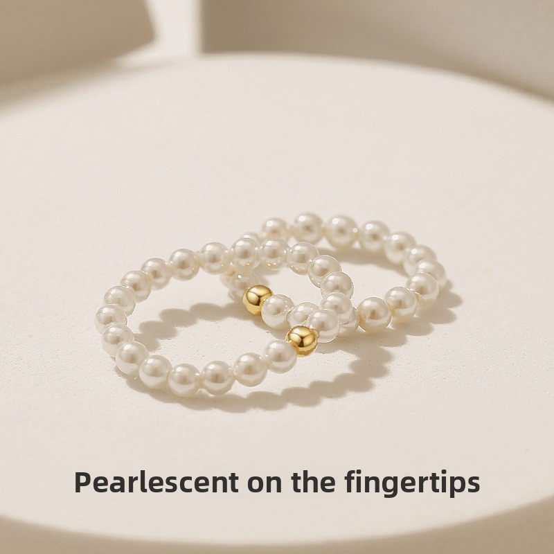 S925 sterling silver shell bead ring, versatile and trendy, perfect for the index finger, a popular vintage-style ring with a delicate bead design