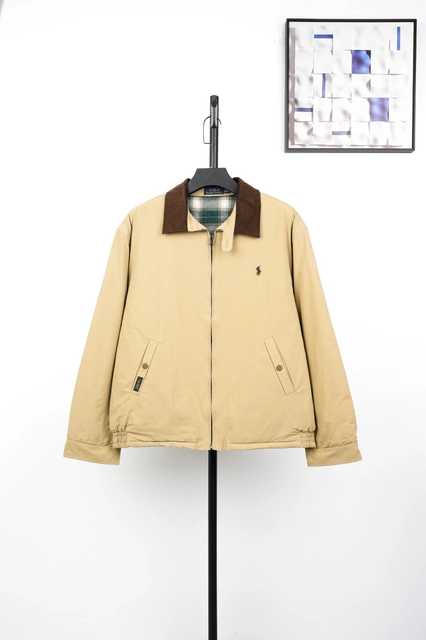 Ralph Lauren Khaki Corduroy Collar Pony Embroidered Plaid Lined Padded Jacket product photo from LabelPicks