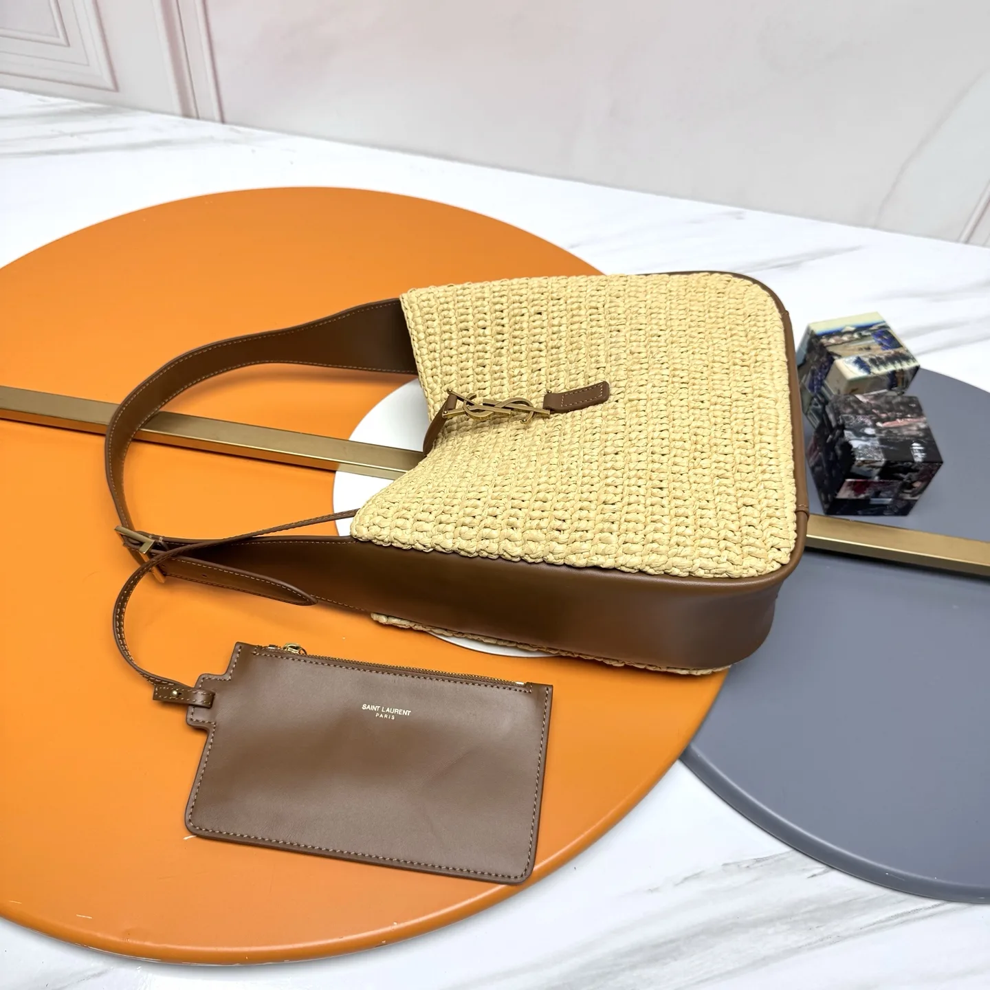 Saint Laurent Beige Straw Woven Shoulder Bag product photo from LabelPicks