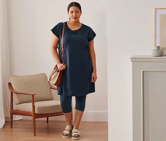 3/4-Leggings mit Spitzenborte, dunkelblau