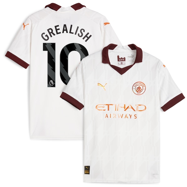 Jack Grealish Manchester City Puma Youth 2023/24 Away Replica Jersey - White