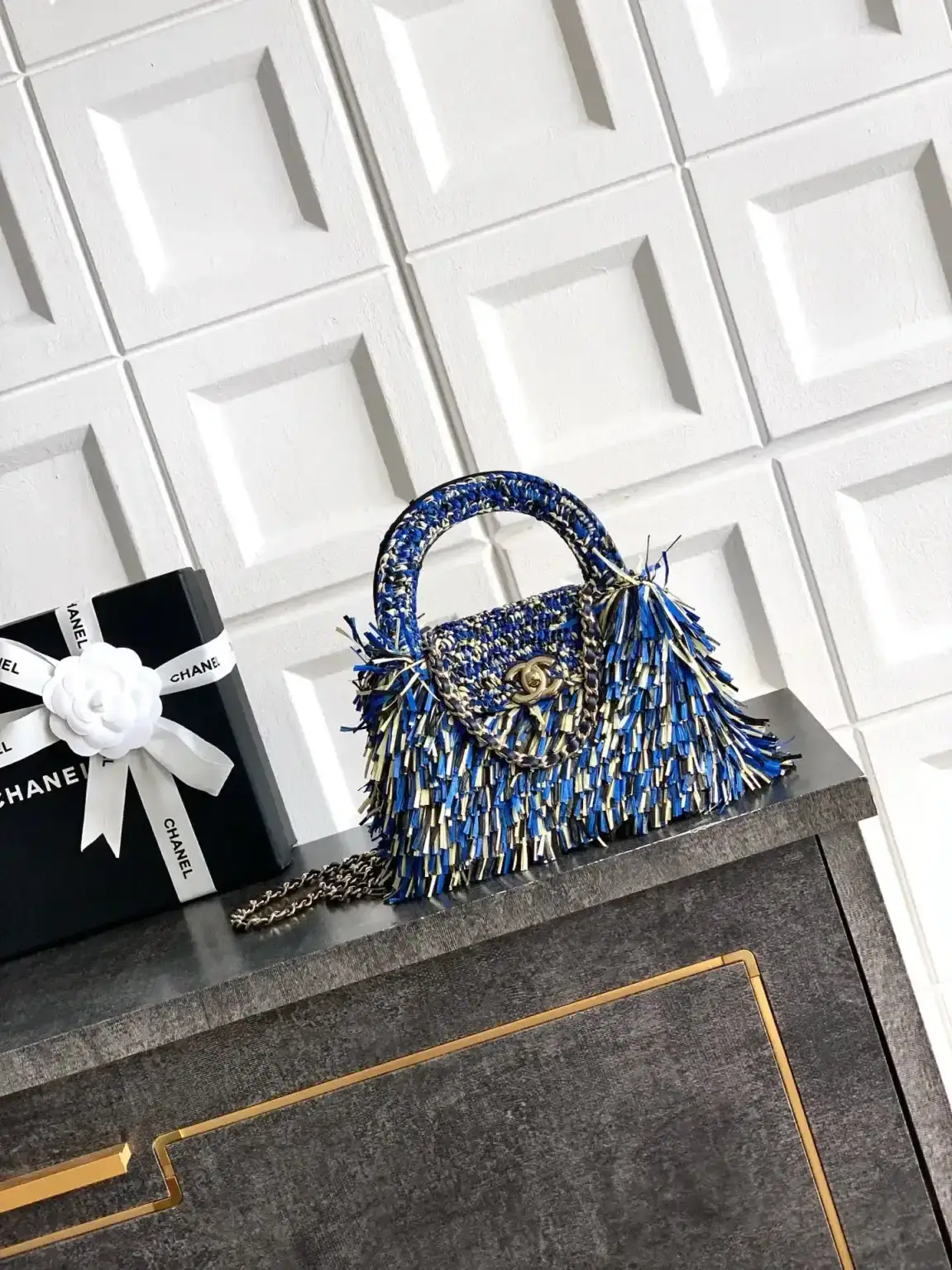 Chanel Blue Woven Leather Top Handle Bag product photo from LabelPicks