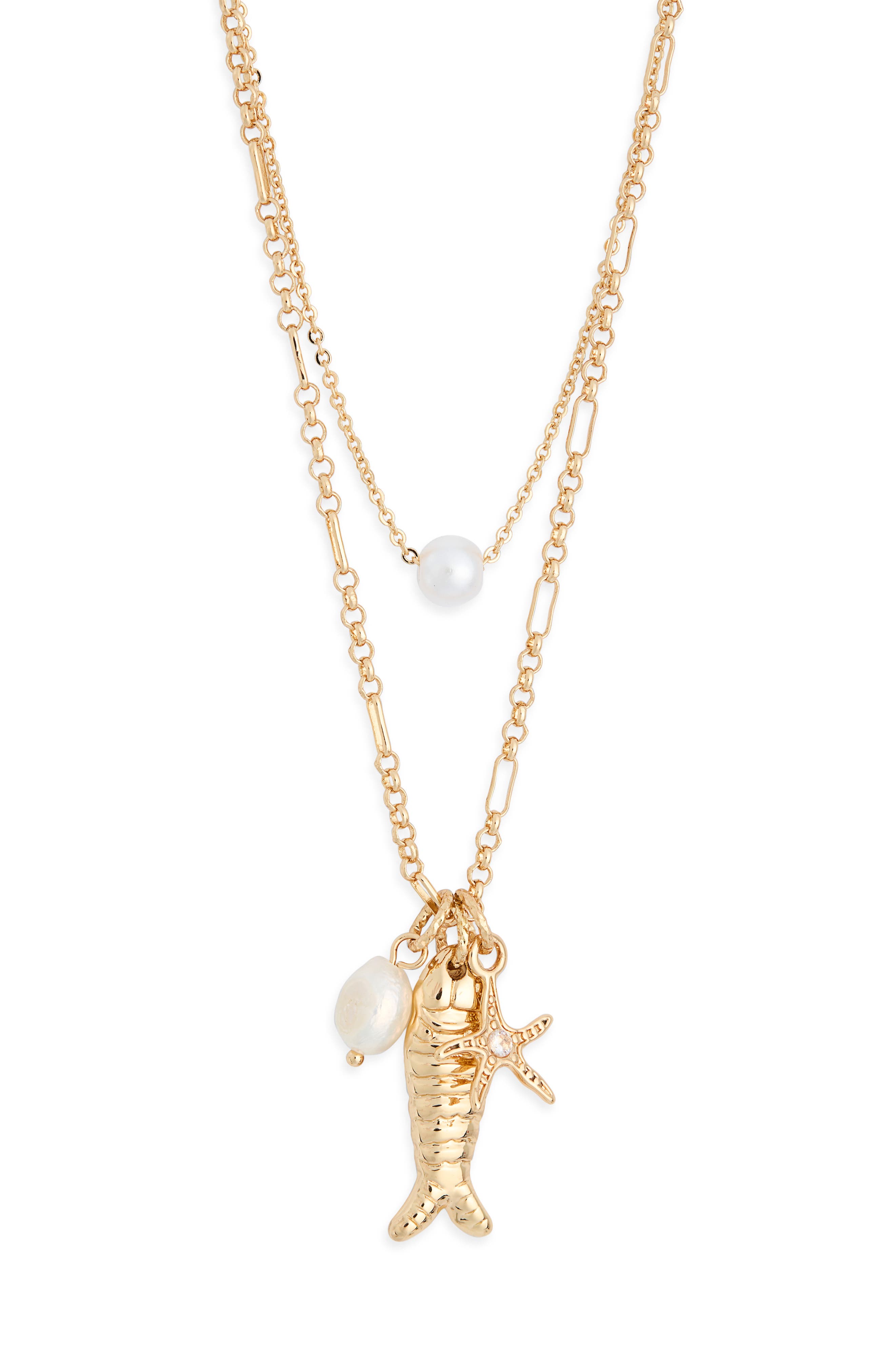 Leith Set of 2 Freshwater Pearl & Fish Charm Necklaces