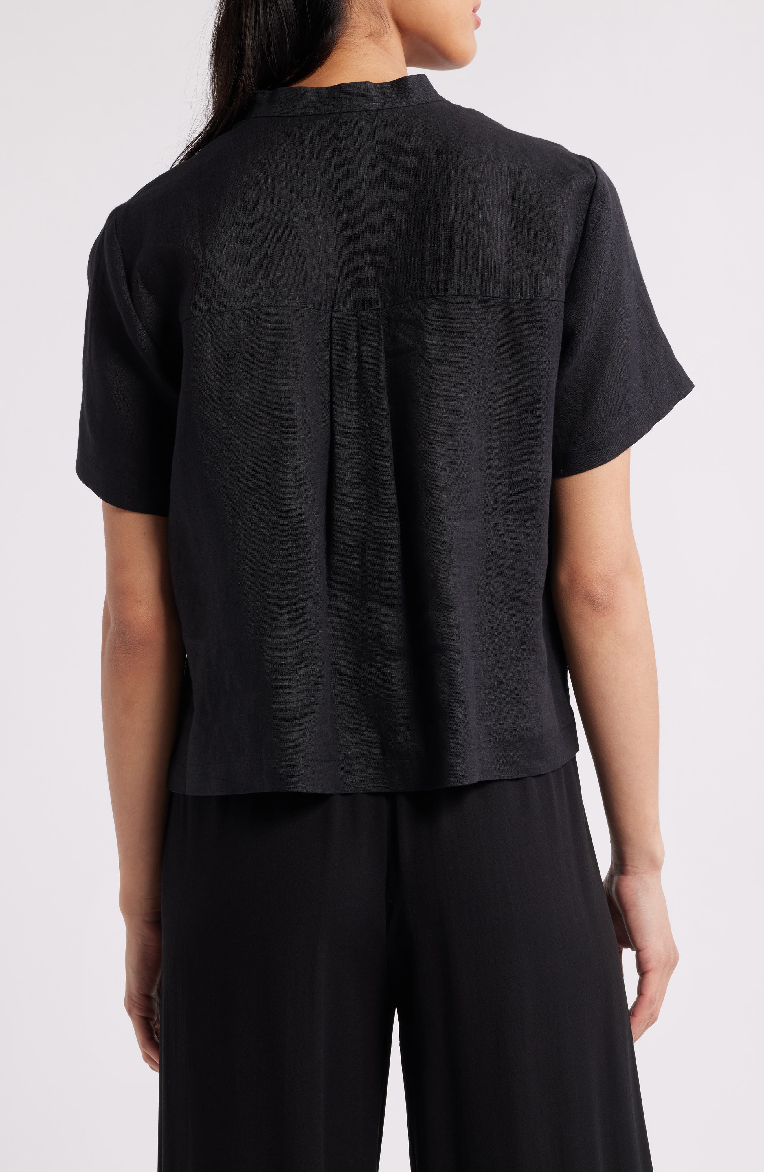 Eileen Fisher Short Sleeve Organic Linen Button-Up Shirt