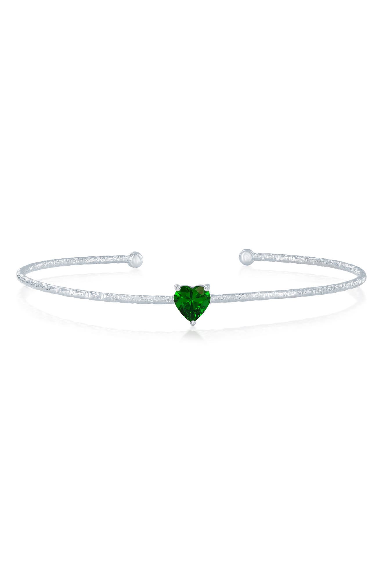 SIMONA Birthstone Cubic Zirconia Heart Open Cuff Bracelet