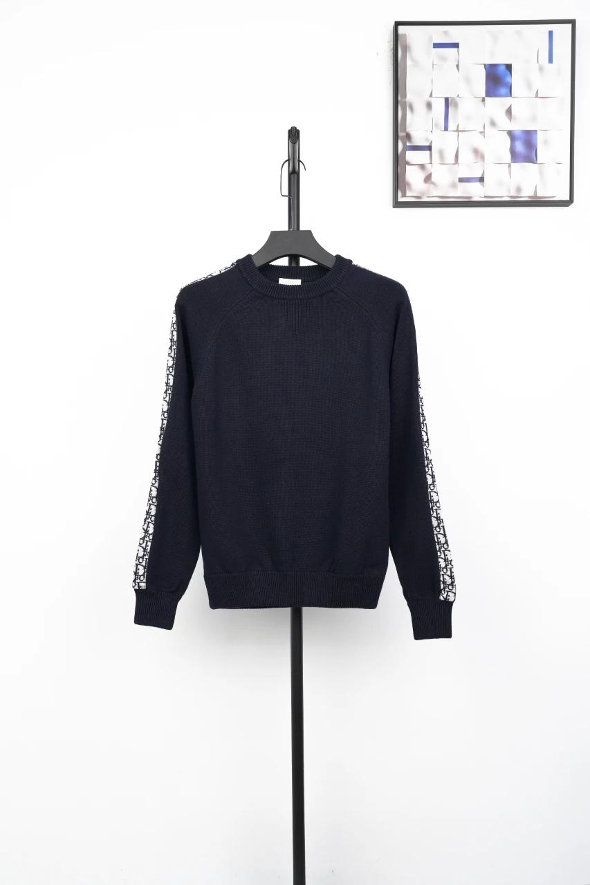 Dior Navy Sleeve Tape Crewneck Knit Sweater product photo from LabelPicks