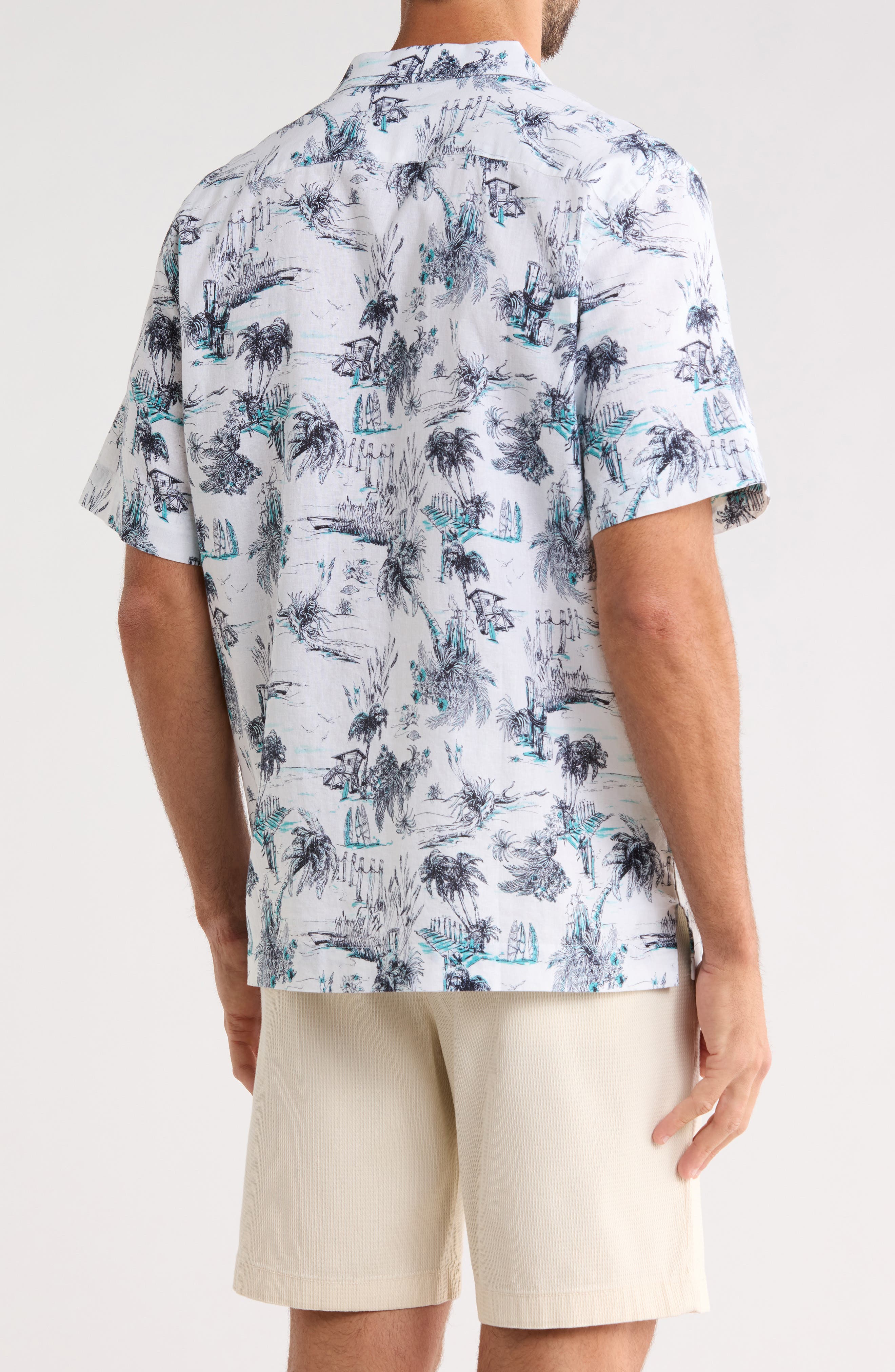Original Penguin Beach Print Linen & Cotton Blend Camp Shirt