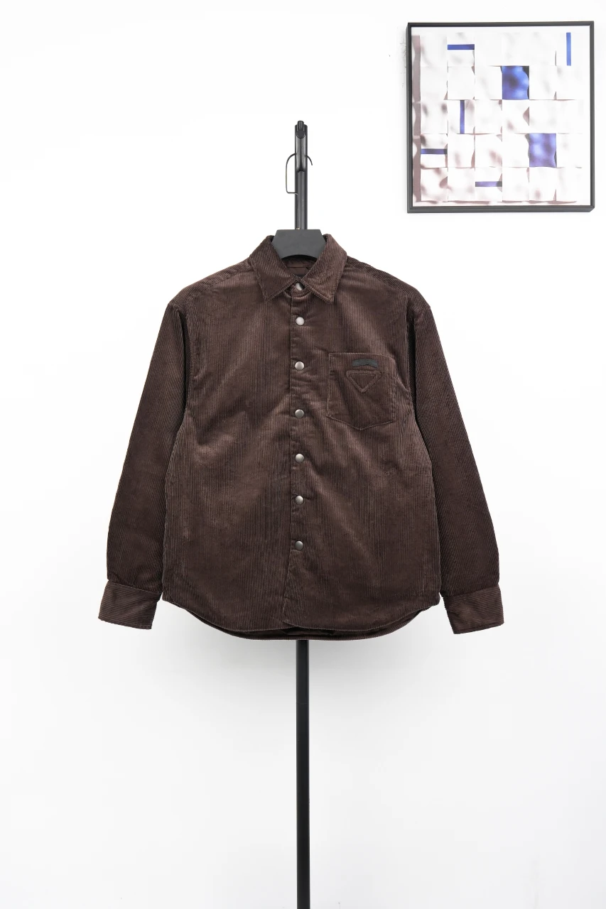 Prada Dark Brown Corduroy Triangle Logo Padded Jacket product photo from LabelPicks