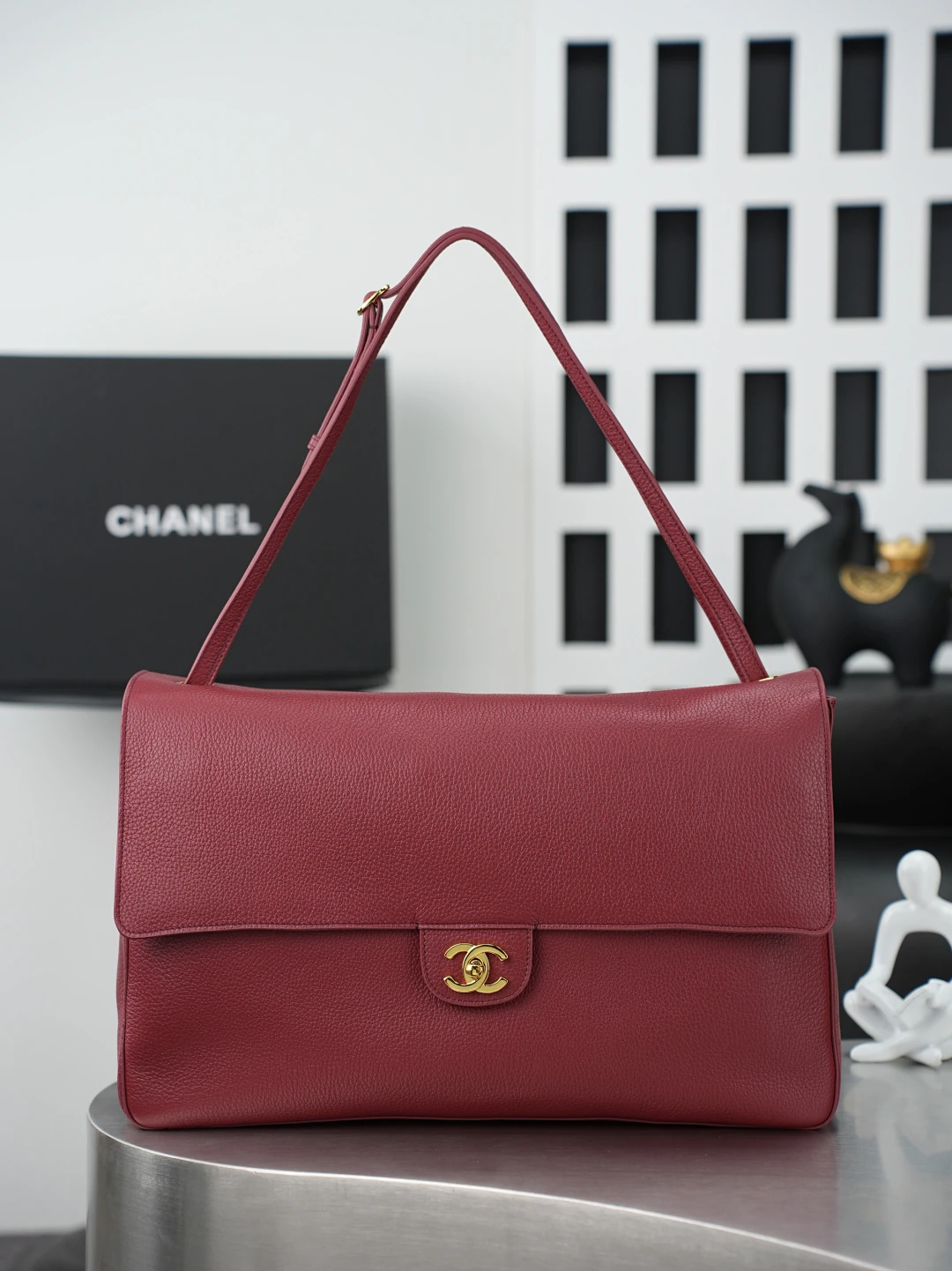 Chanel Burgundy Classic Flap Grained Leather Shoulder Bag product photo from LabelPicks