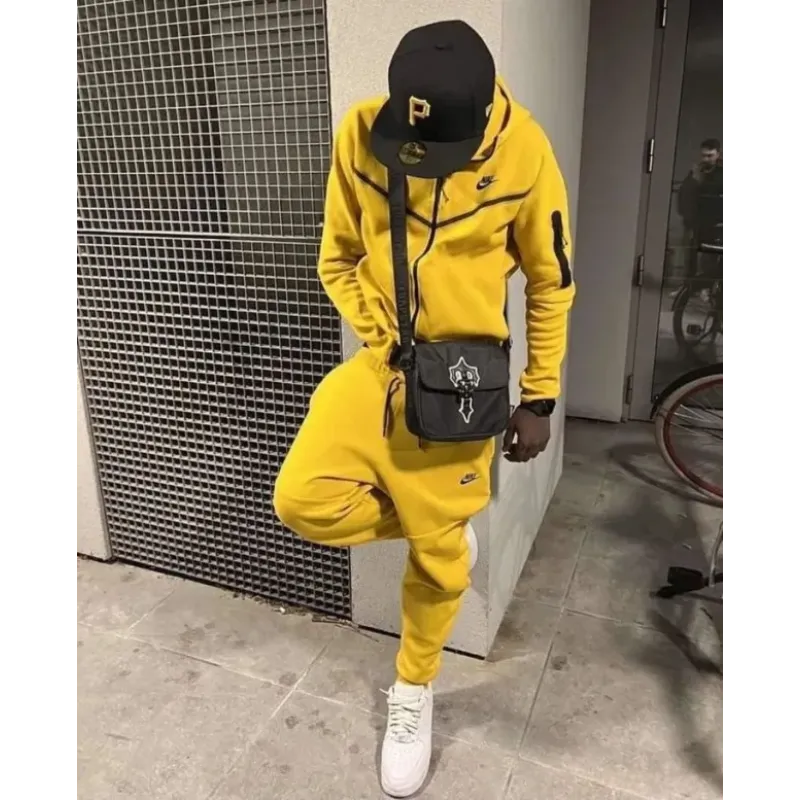 Nike Sportswear Tech Fleece Full Zip Hoodie & Pant Set Yellow Strike/Black