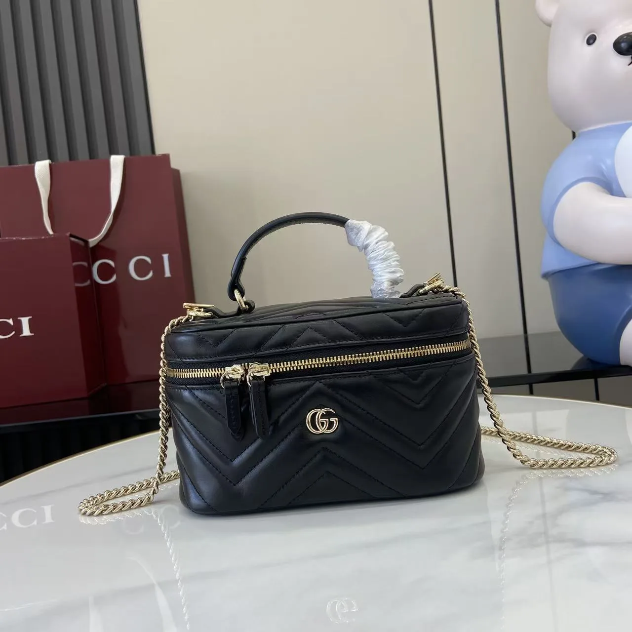 Gucci Black Marmont GG Supreme Canvas Top Handle Bag product photo from LabelPicks