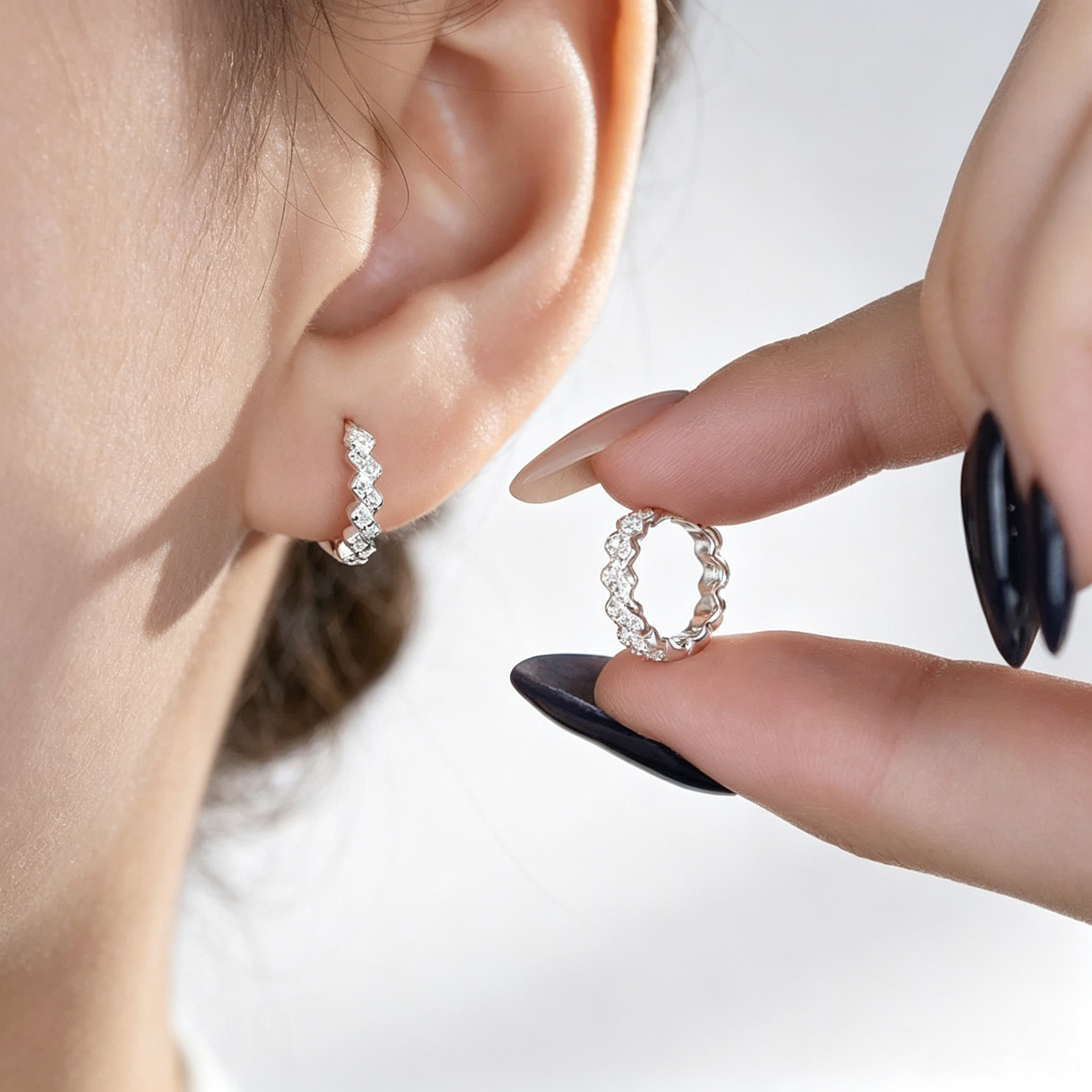 999 pure silver wave zircon earrings, trendy minimalist light luxury geometric earrings with a high-end feel, ins pure silver earrings for wholesale